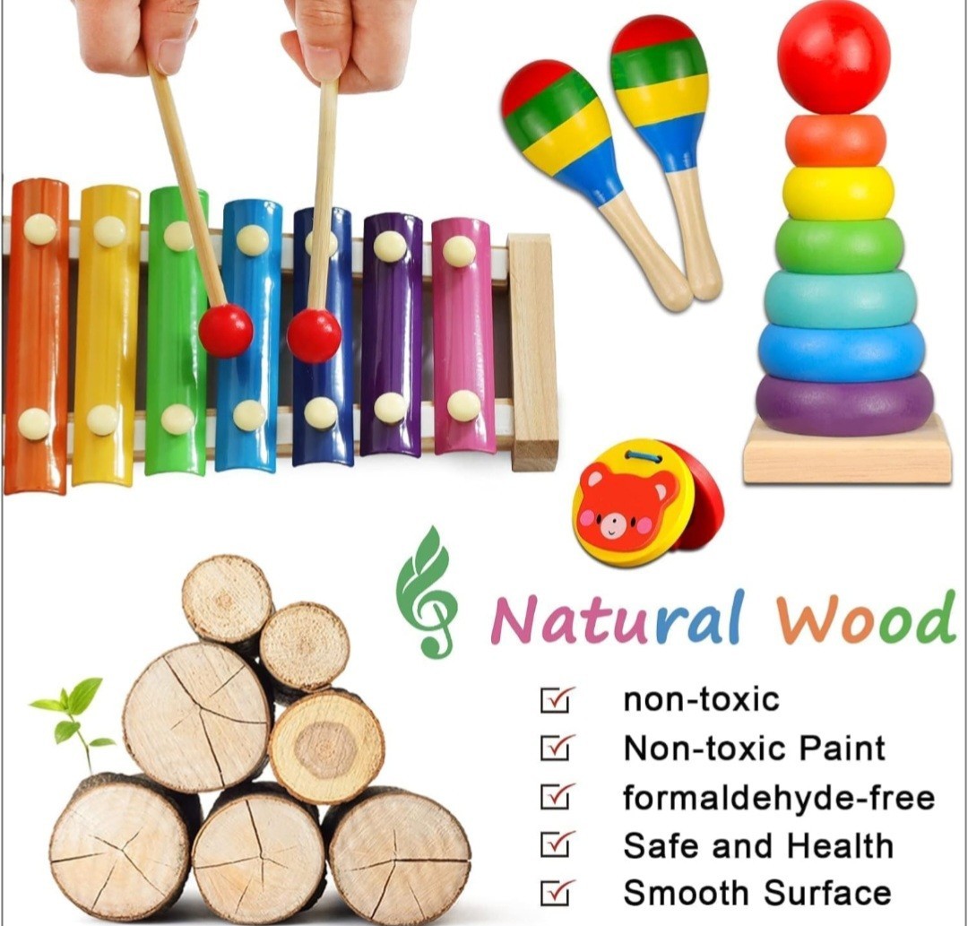 Wood Percussion Toddler Instruments Educational w/ Carrying Bag Preschool – NEW