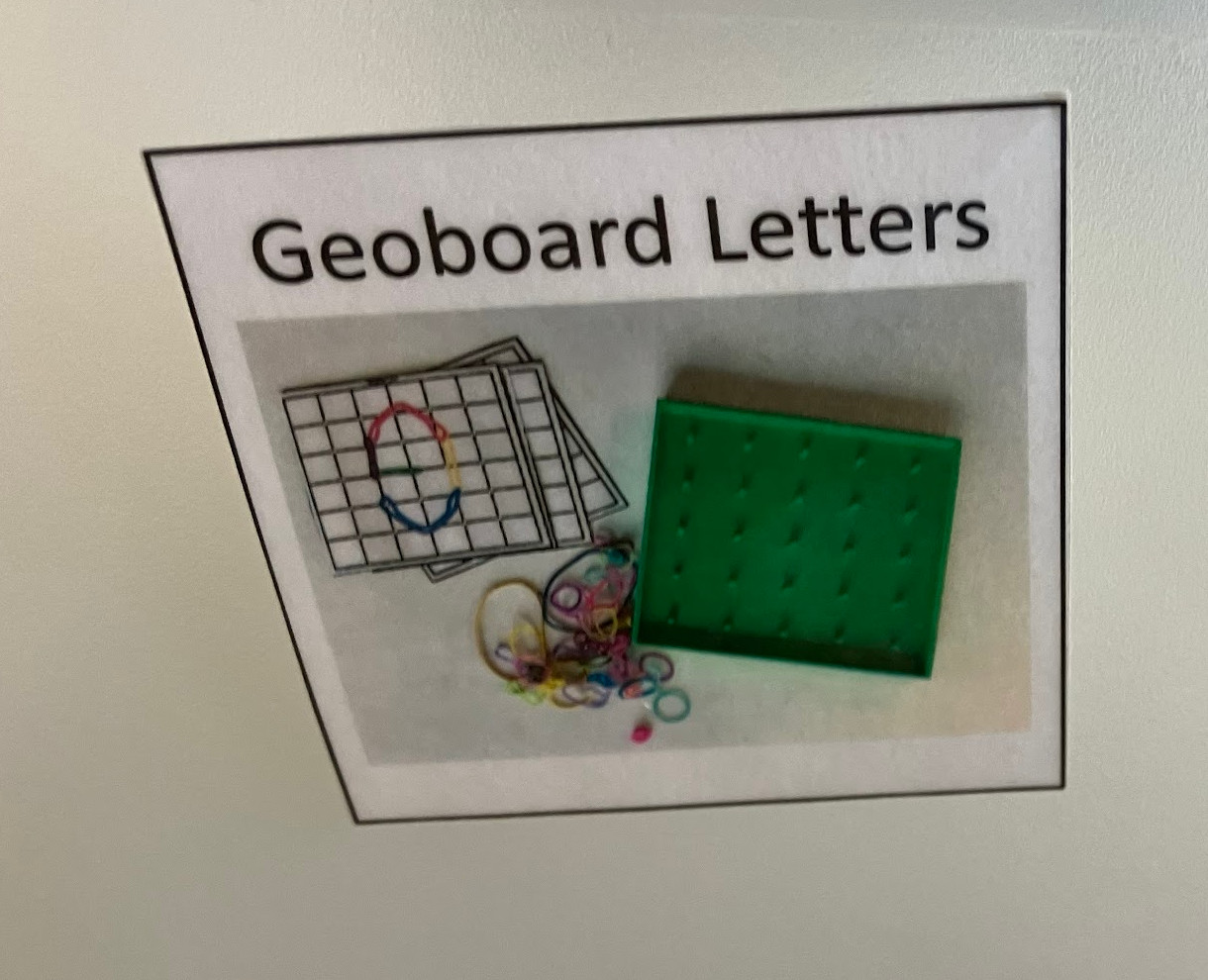 6 Double-sided Geoboards, ABC cards, 2 bins & rubber bands, mini rekenrek