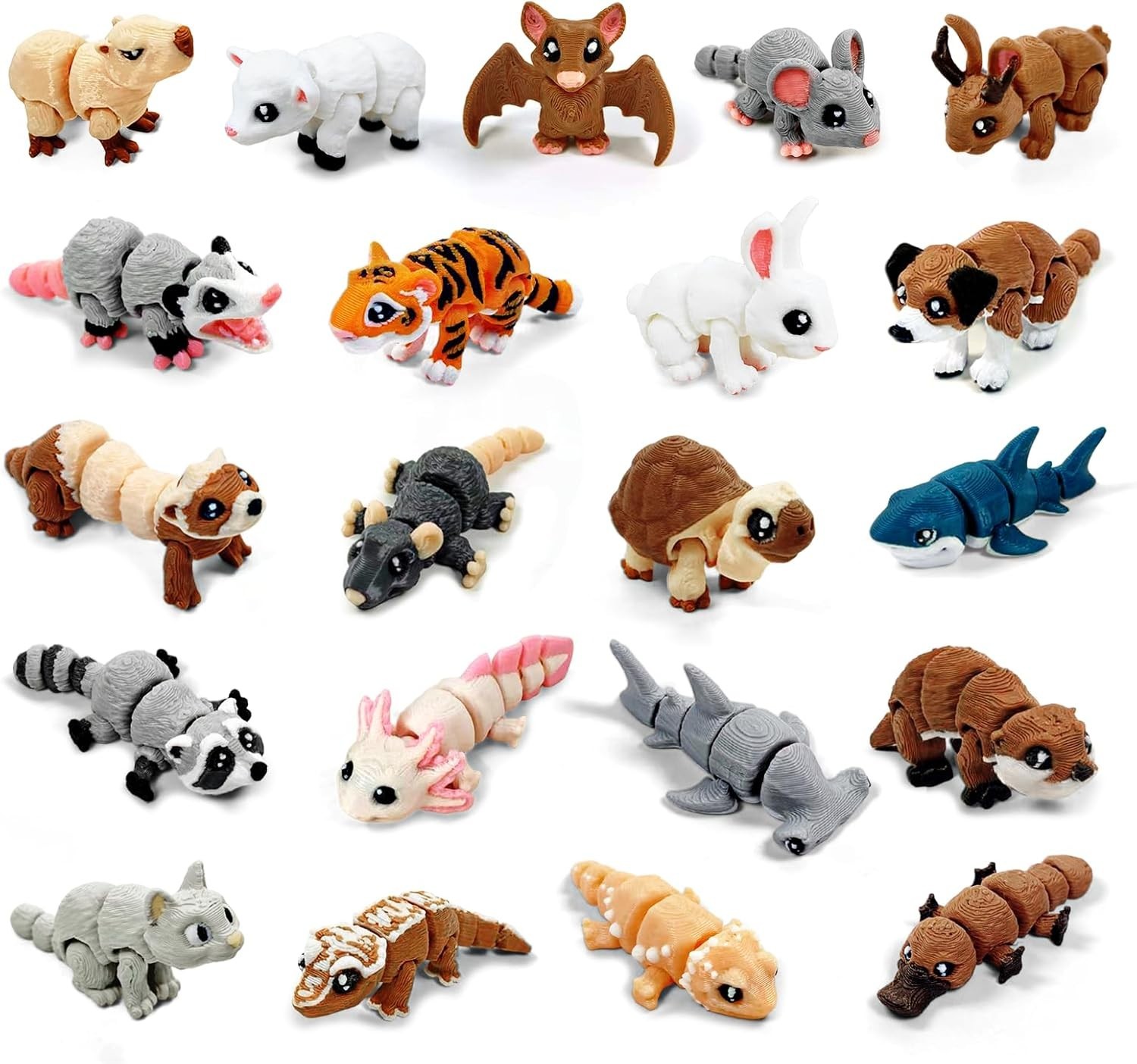Animal Figurines Set Miniature 3D Printed Collectibles Movable Joints Decor