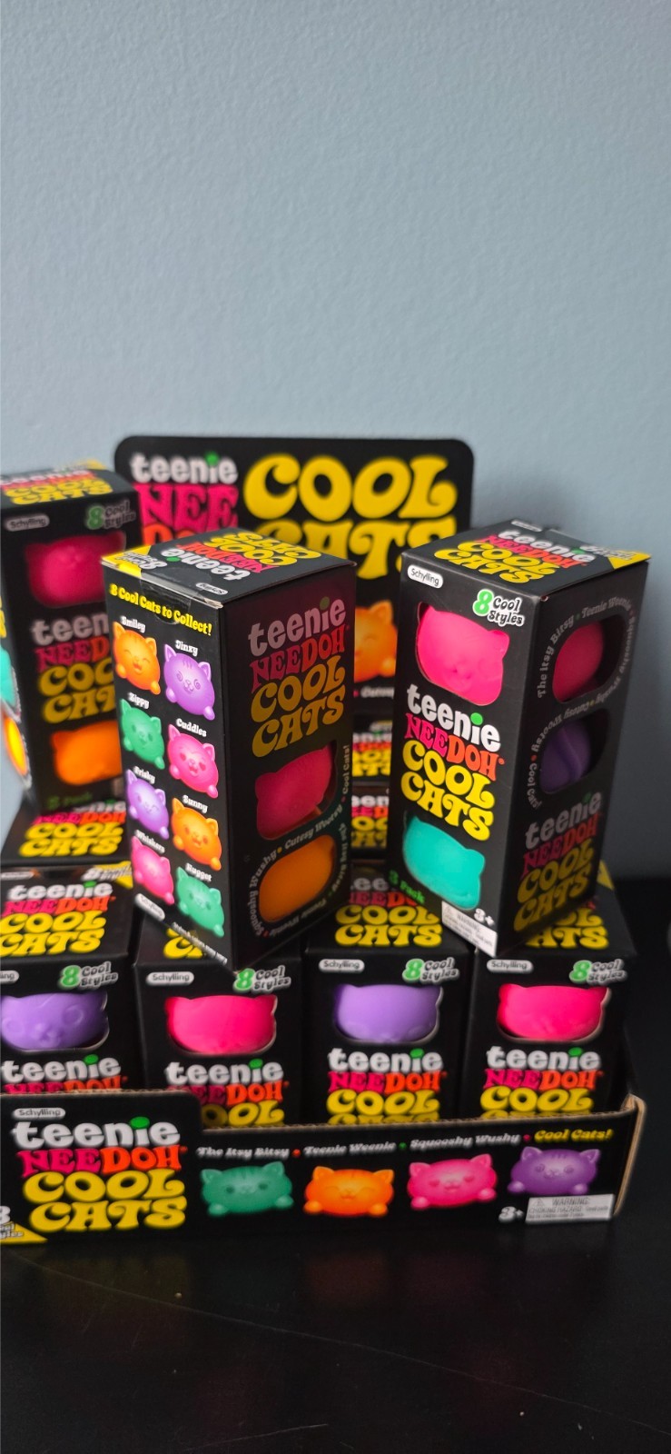 Schylling Teenie NeeDoh Cool Cats 3-Pack Squeeze Toy Multicolor (One Box)