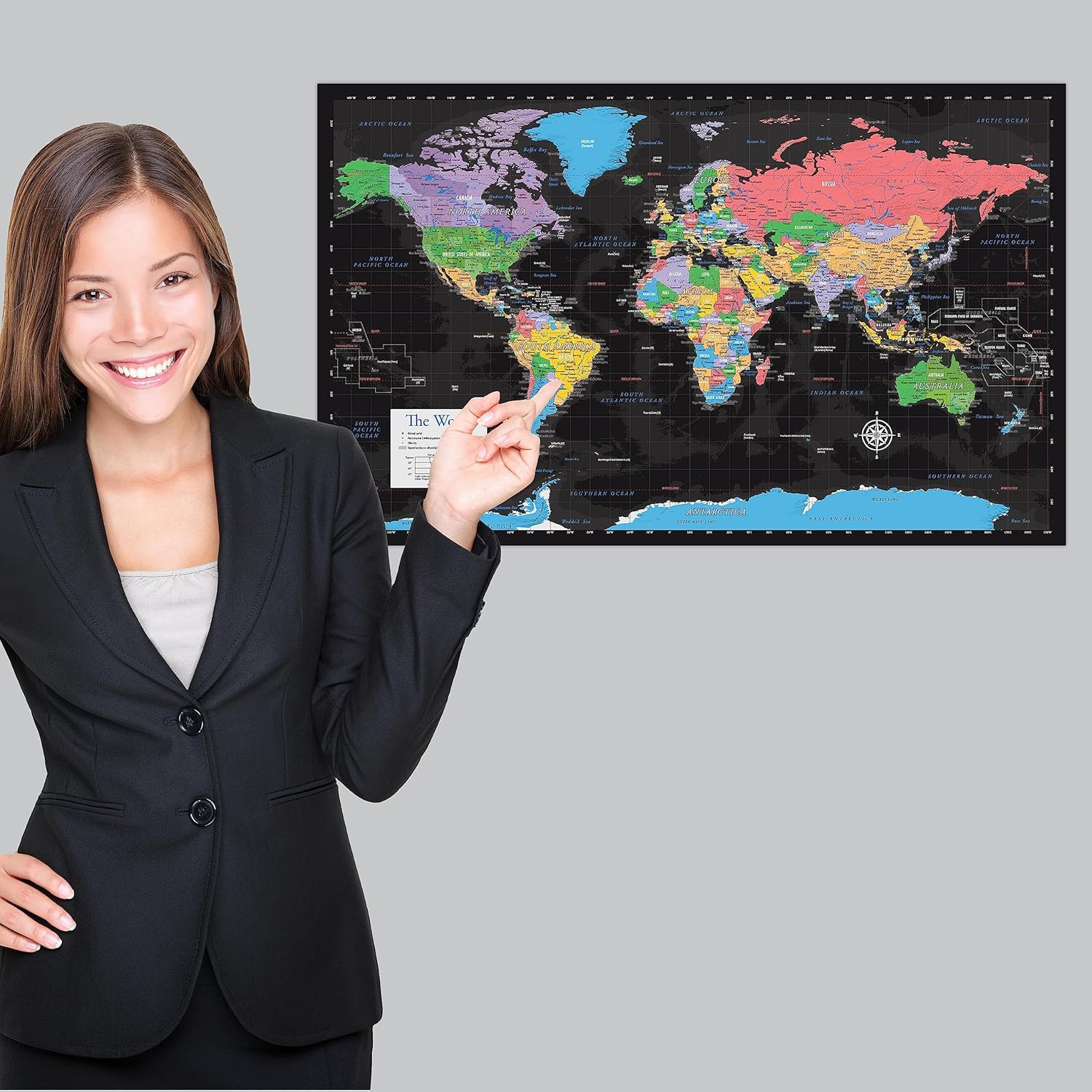 Laminated World Map & US Map Poster Set – 18″ X 29″ – Wall Chart Maps of the Wor