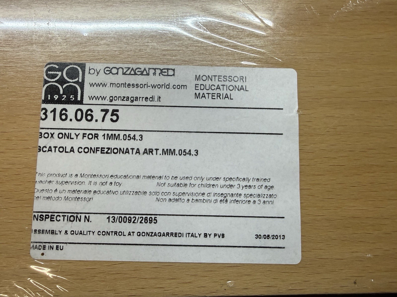 Gonzagarredi Montessori Wooden Box ONLY for 1MM.054.3 NOS 316.06.75 New
