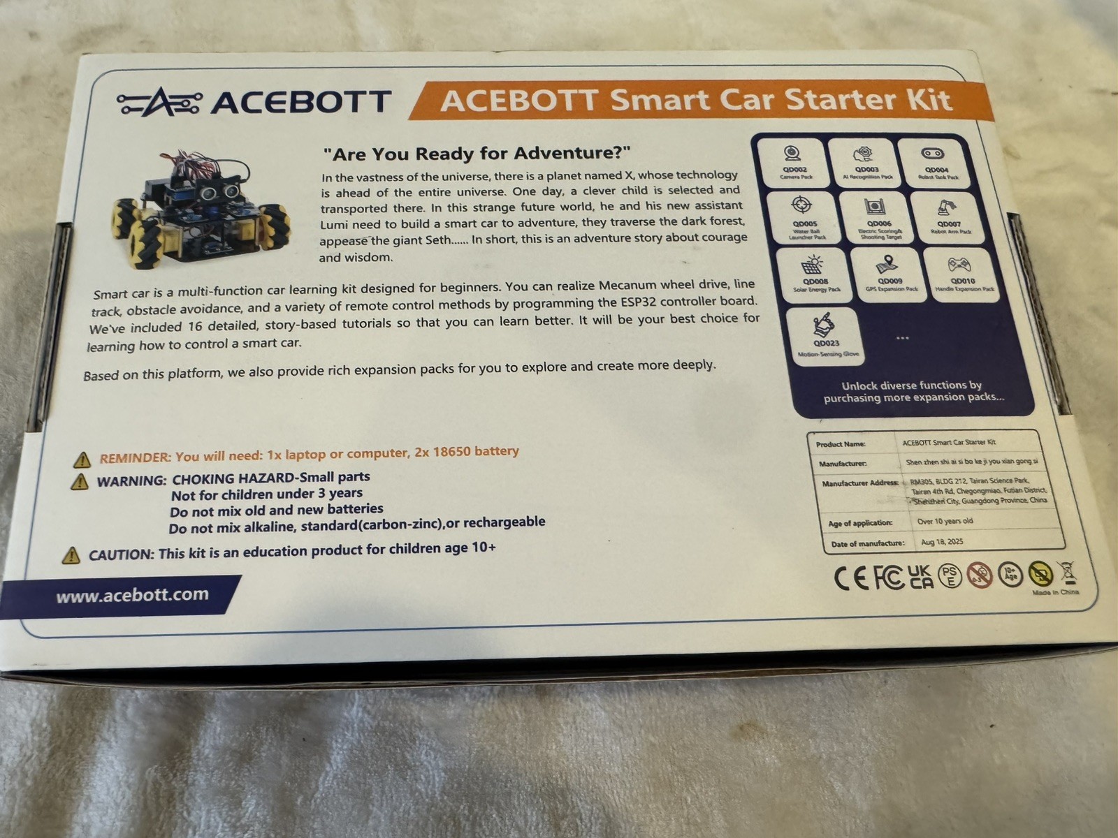 ACEBOTT QD001 Smart Robot Car Kit with Camera , Robotics for Kids, Arduino