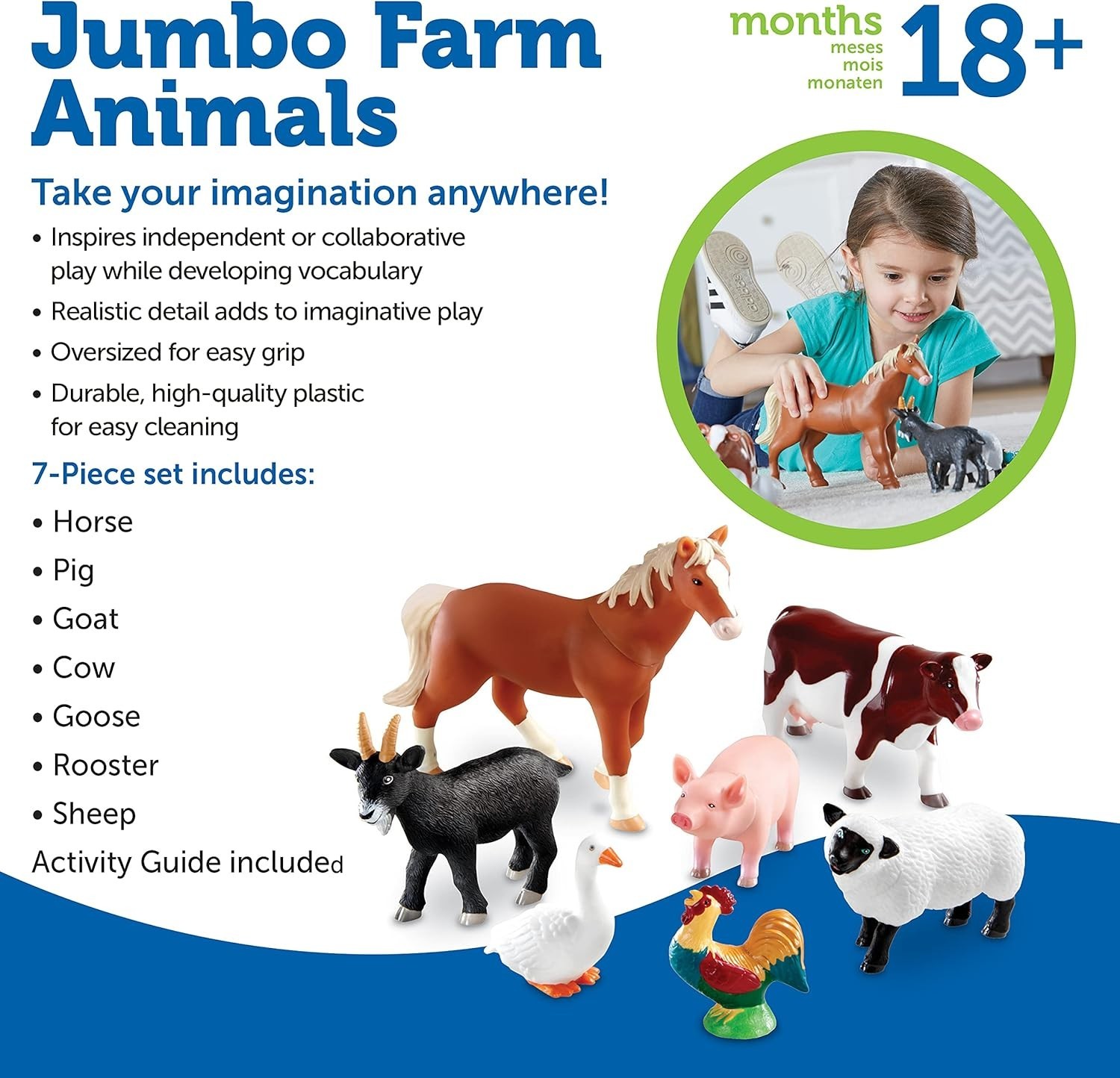 Montessori Jumbo Farm Animal Set – 7 Realistic Figures for Imaginative Education