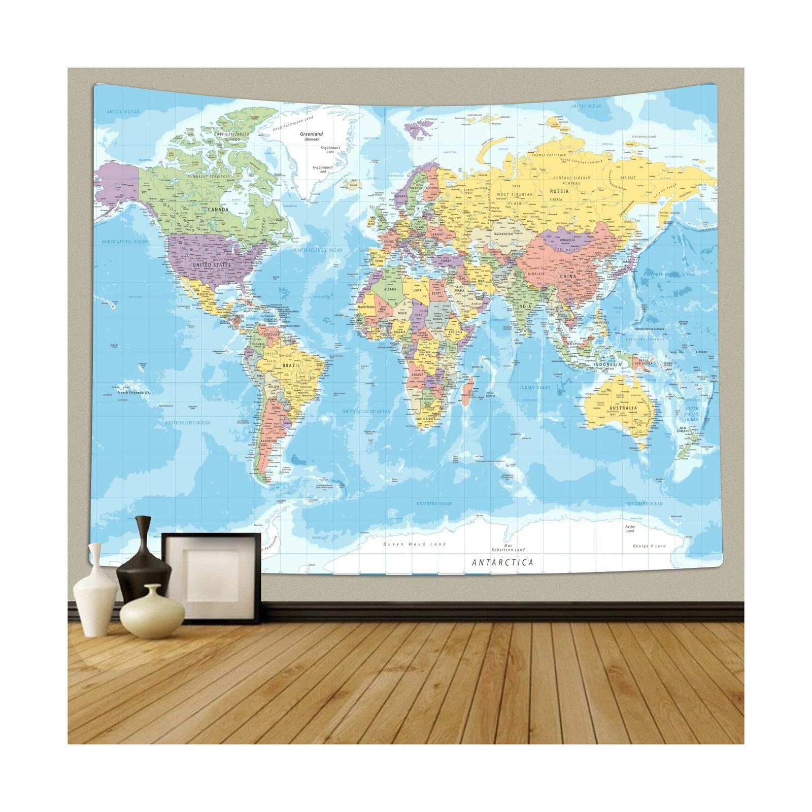 TOMOZ World Map Tapestry Wall Hanging for Kids Student, World Map with Countr…