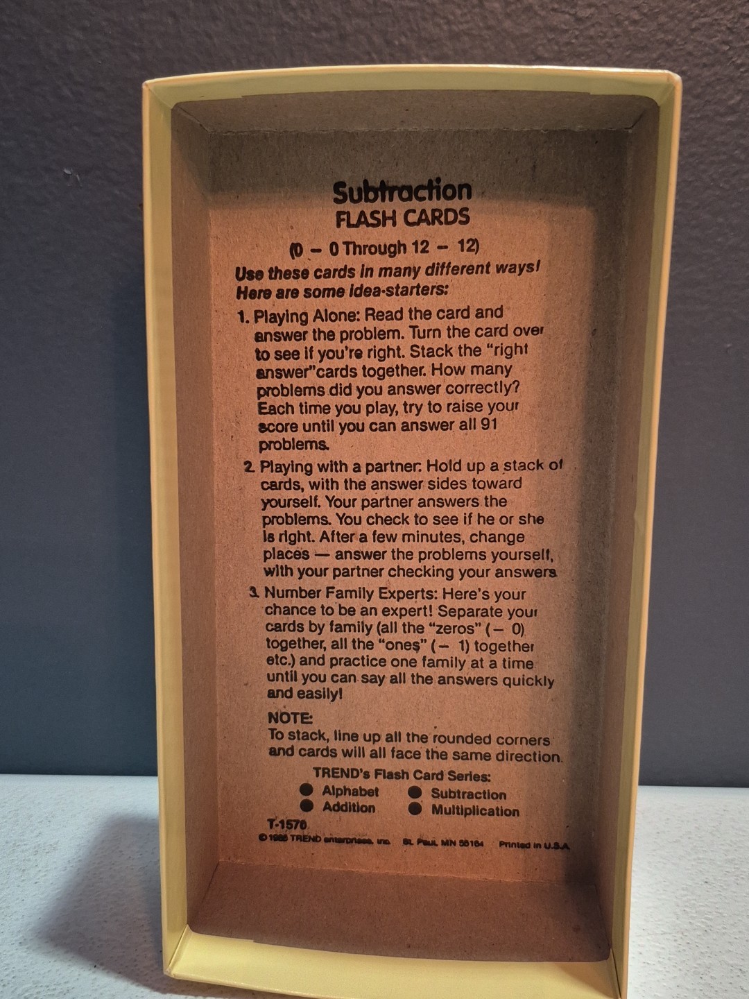 Trend Enterprises “Subtraction” Flash Cards – Complete 91 Cards Total