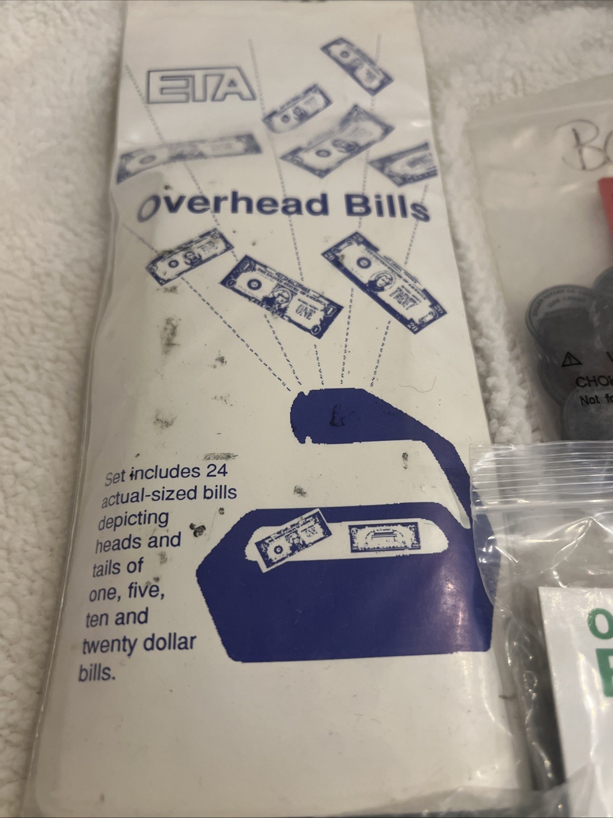 Lot of 7 Bags Educational Classroom School Money Coins Bills Overhead Projector