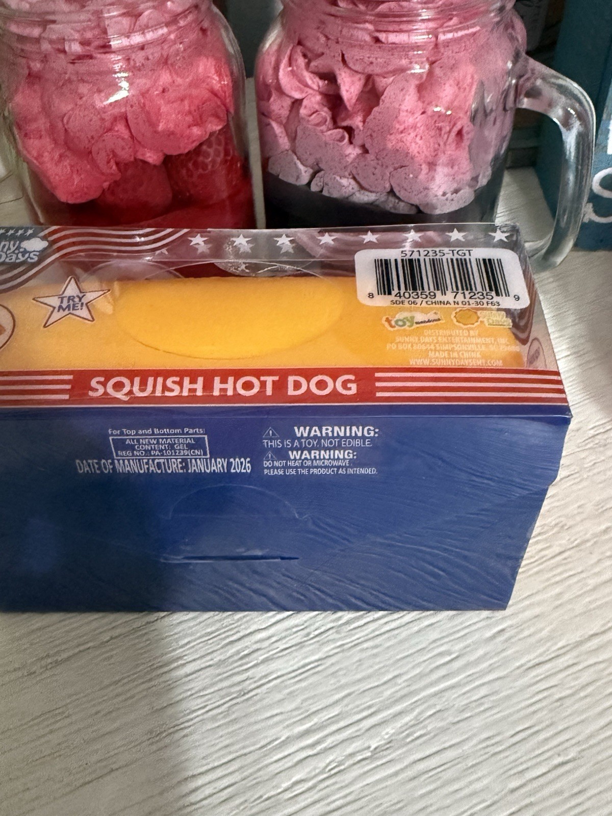 Squishy Hot Dog Squeezy Fidget Toy Sunny Days 2-in-1 Hotdog Stress Relief NEW