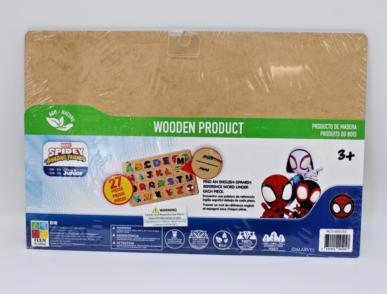Bilingual alphabet wooden puzzle/New/27 pieces with board/Marvel Spidey/3+age