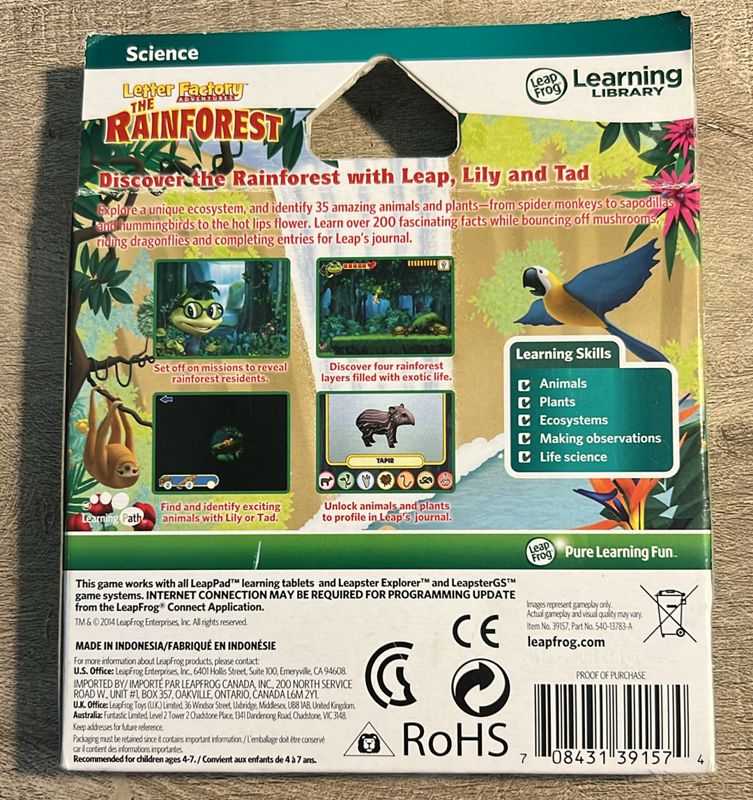 LeapFrog Learning Adventures: Letter Factory THE RAINFOREST~ Science Game NEW