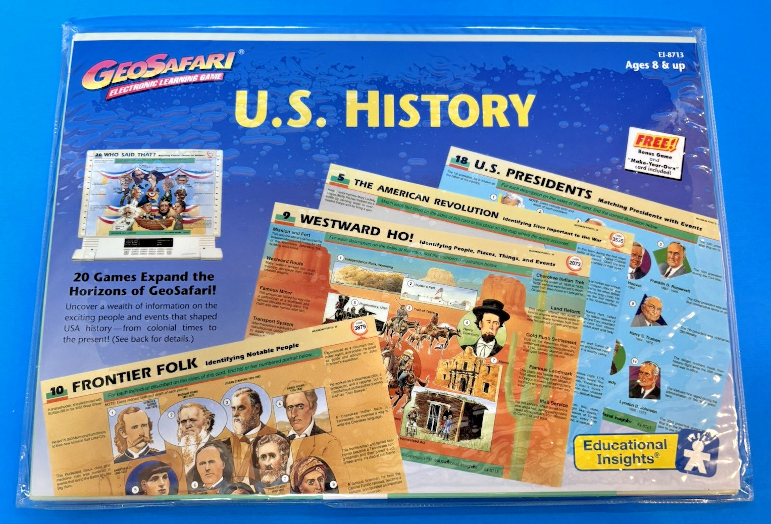 GeoSafari Electronic Learning Game Card Sets Lot of 4- Sci/Sci Fun/US Hist/Maps