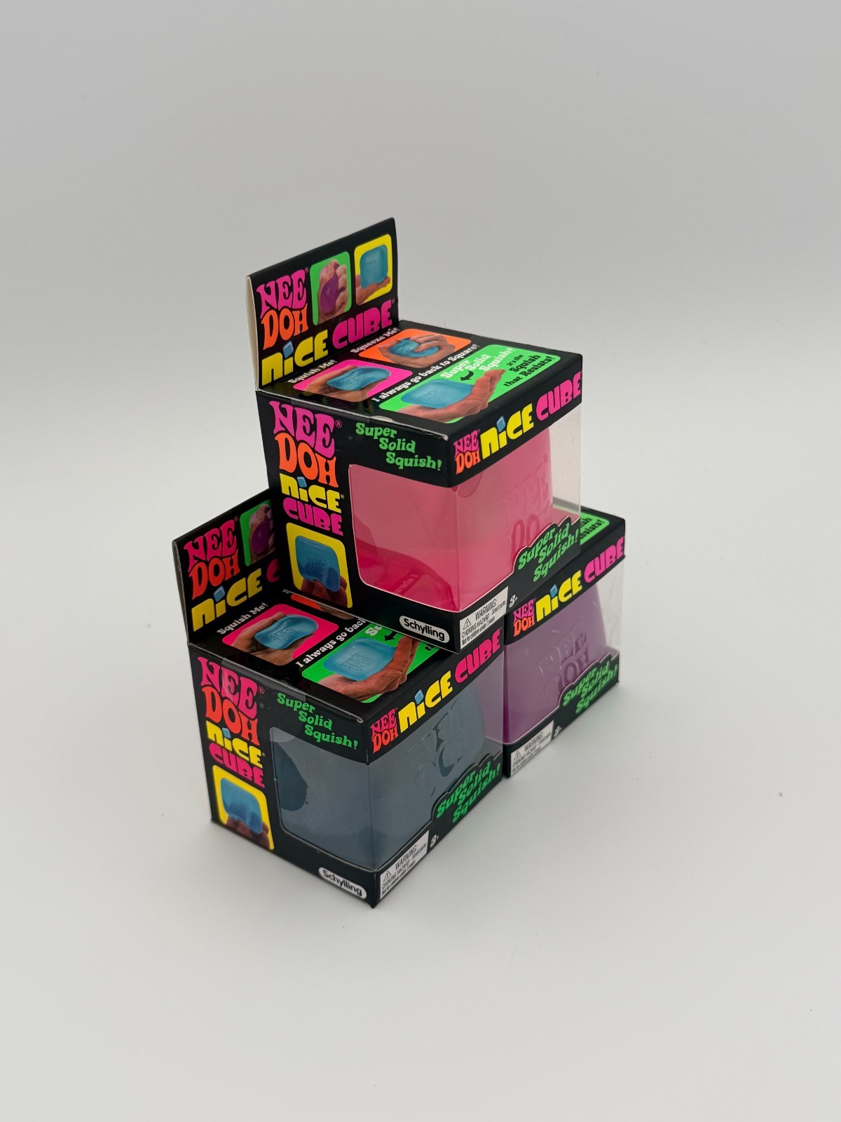 Schylling NeeDoh Nice Cube 3-Pack Bundle –Pink/Purple/Blue– Authentic *BRAND NEW