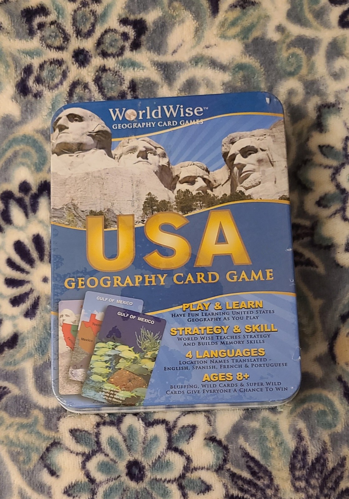 “World Wise USA Geography Card Game” America US Edition Tin Case 8+ New 2009
