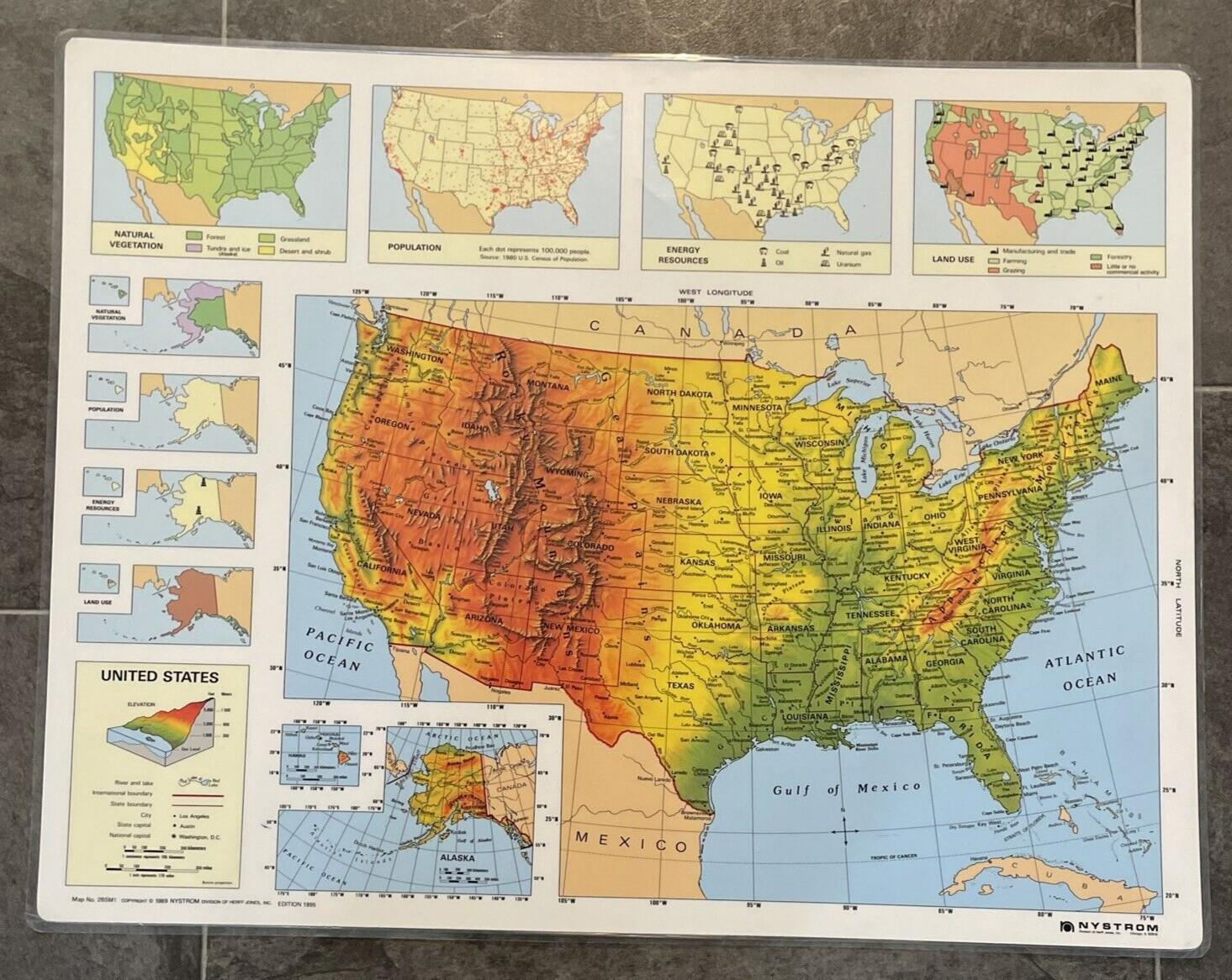 1989/95 Nystrom Maps Laminated 2 Sided United States / World Maps 22″ X 17″
