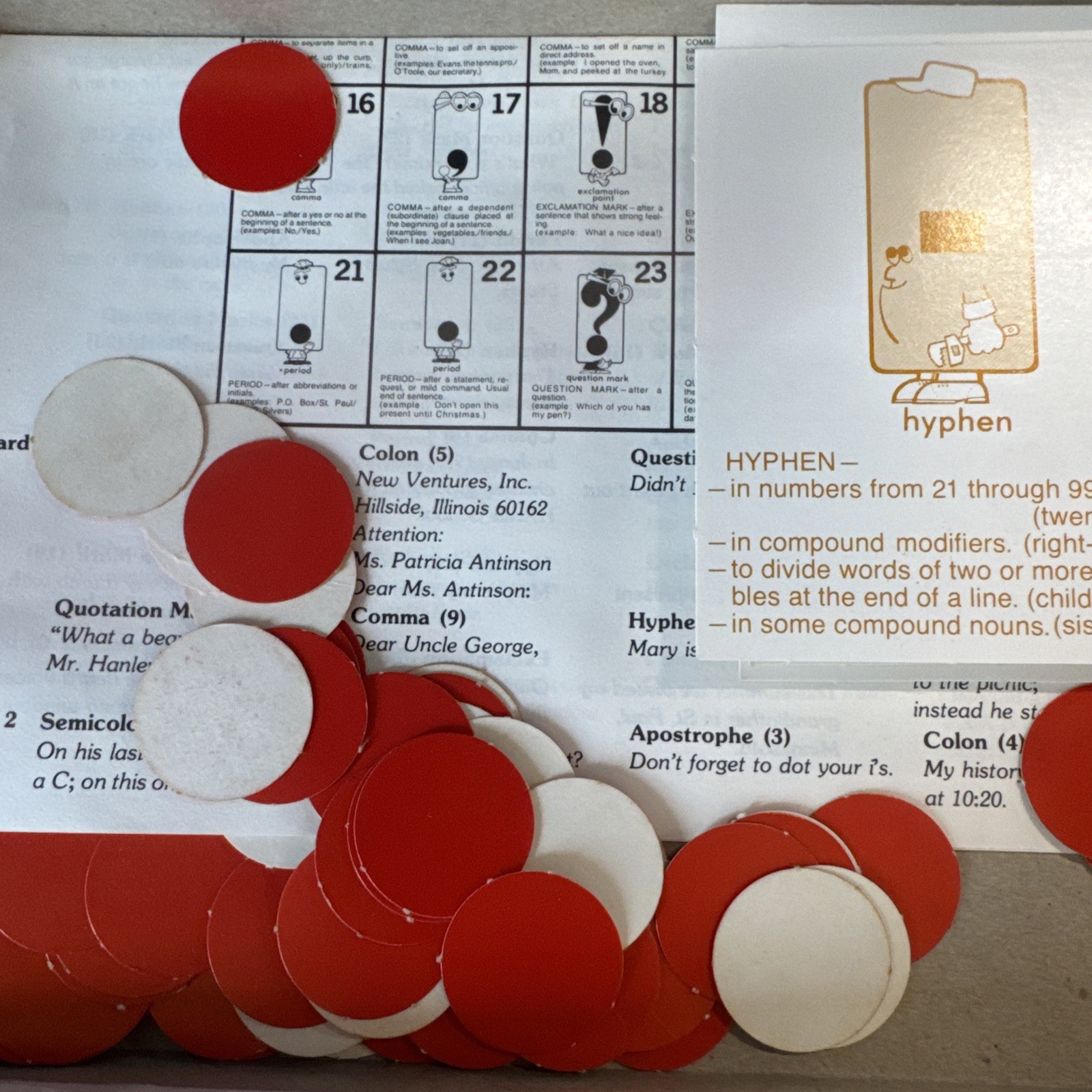 PUNCTUATION BINGO Educational Game HOMESCHOOL Classroom COMPLETE 1975 36 People
