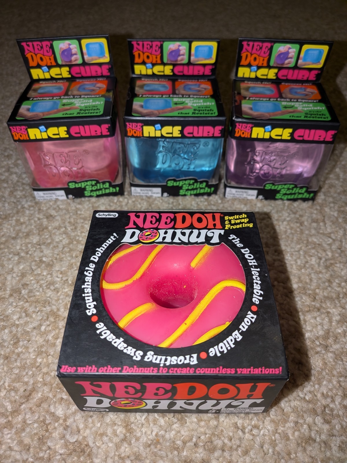 4x Pink Swirl NeeDoh Jelly Donut Squishy Nice Cube Jellie Dohnut Stress