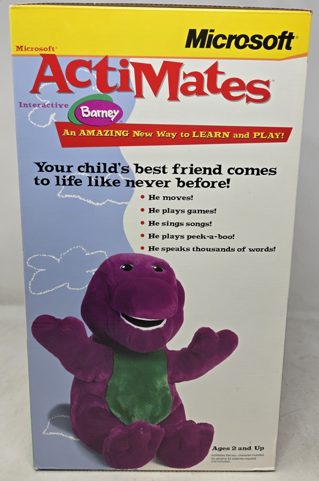 CIB Microsoft ActiMates 1998 Interactive Barney w/ Box Moves Plays Speaks Sings