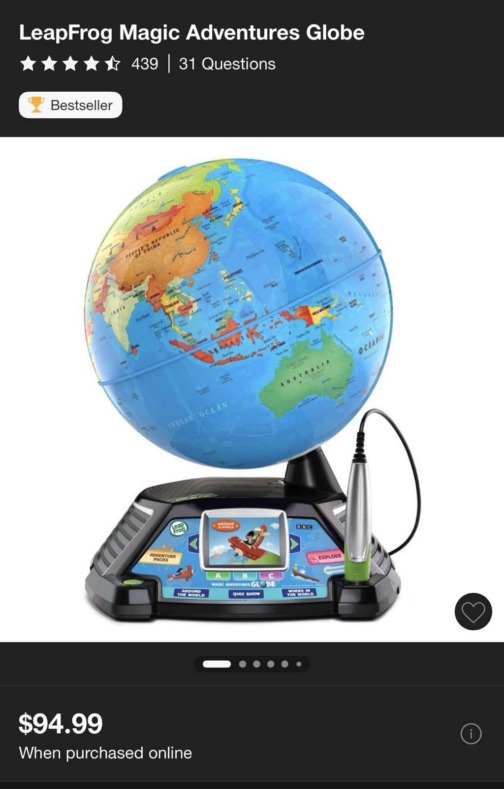 Leapfrog Magic Adventures Globe w/ LCD Integrated Video Screen Display