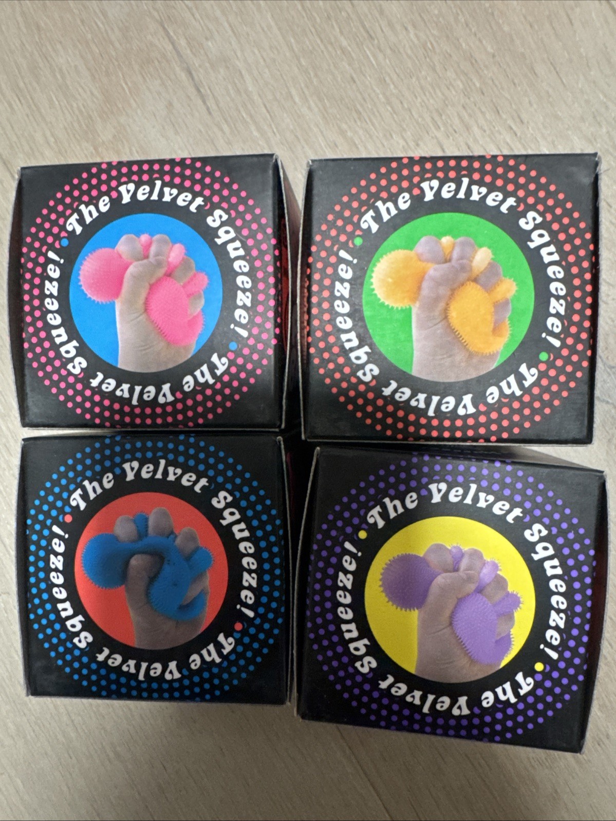 Schylling Needoh Fuzzball Velvet Squeeze Lot x4 Purple Pink Orange Blue AUTHENTI