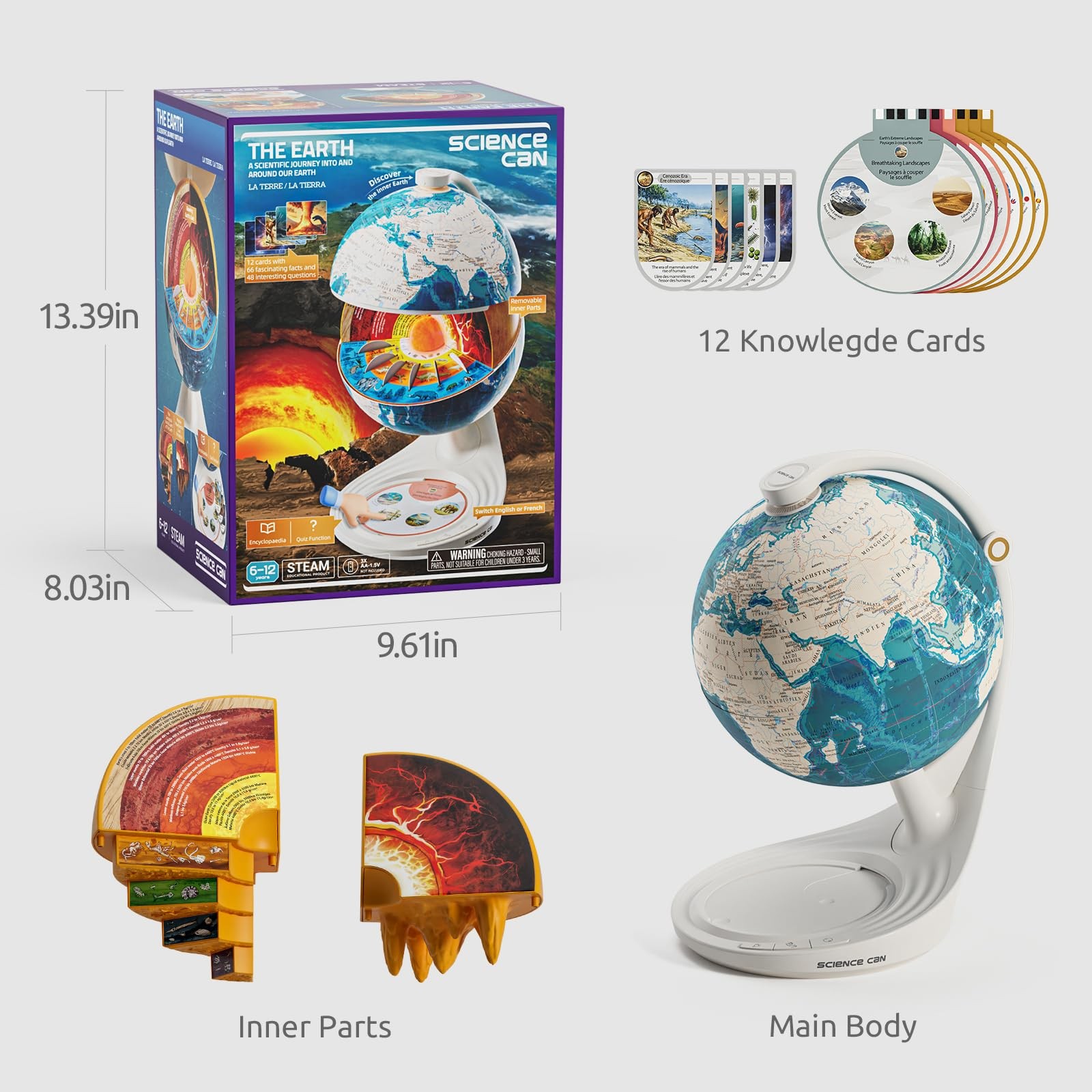 Science Can Openable Globe for Kids, 8 Inch Interactive World Globe, Blue