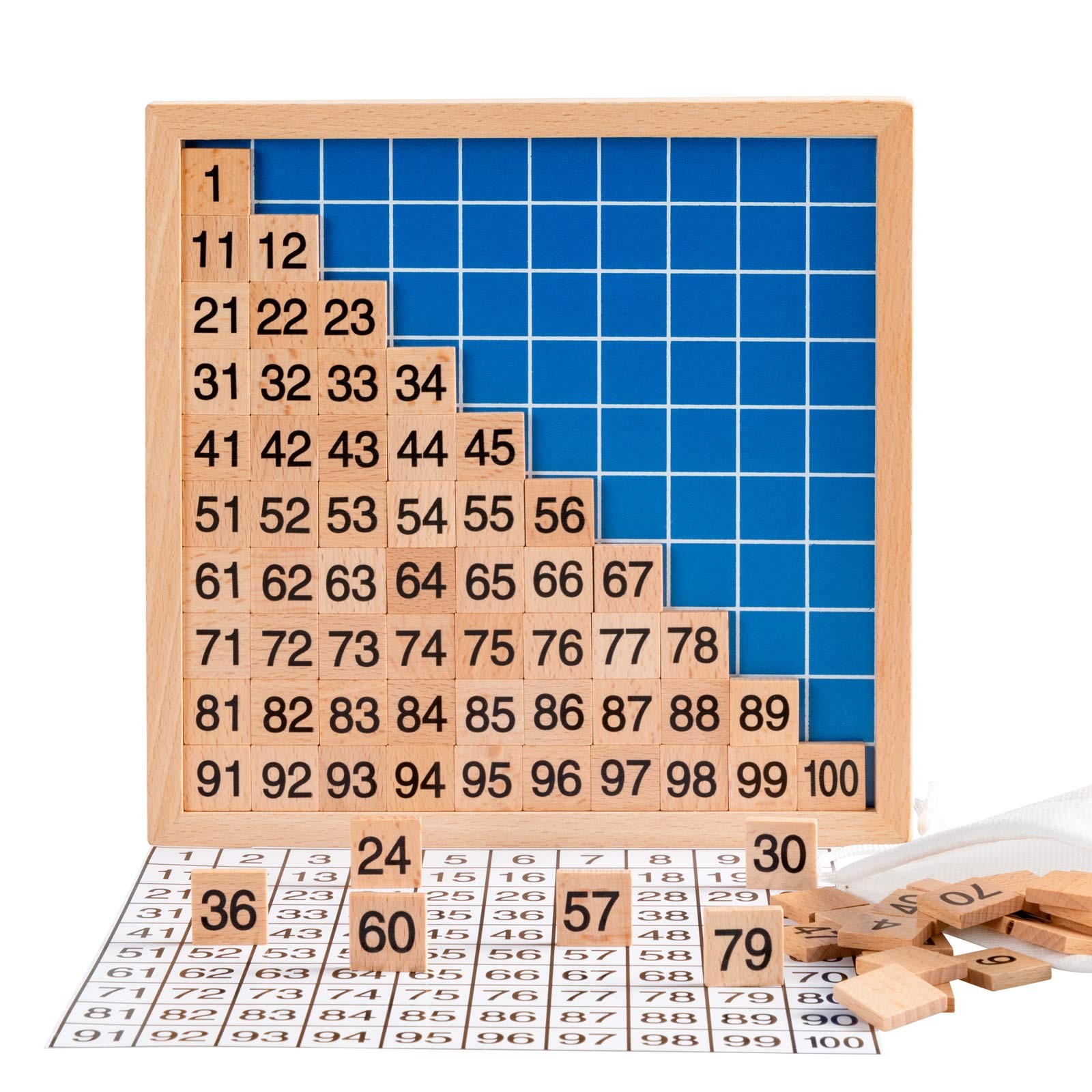 Wooden Montessori Math Hundred Board, Counting to 100 for Kindergarten, 1-100…
