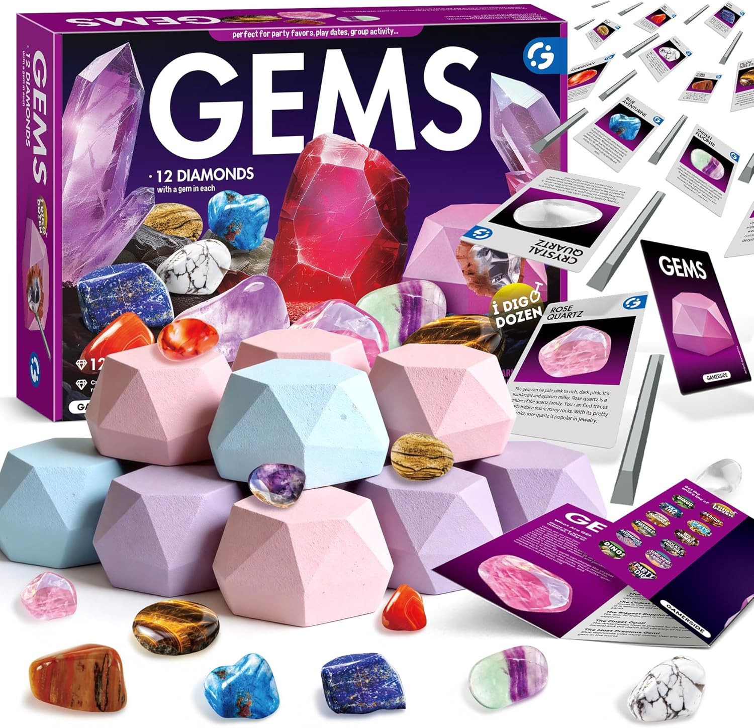 Gemstone Dig Kit, Dig up 12 Real Rocks and Minerals, Gem Digging Kit, Toy Geolog