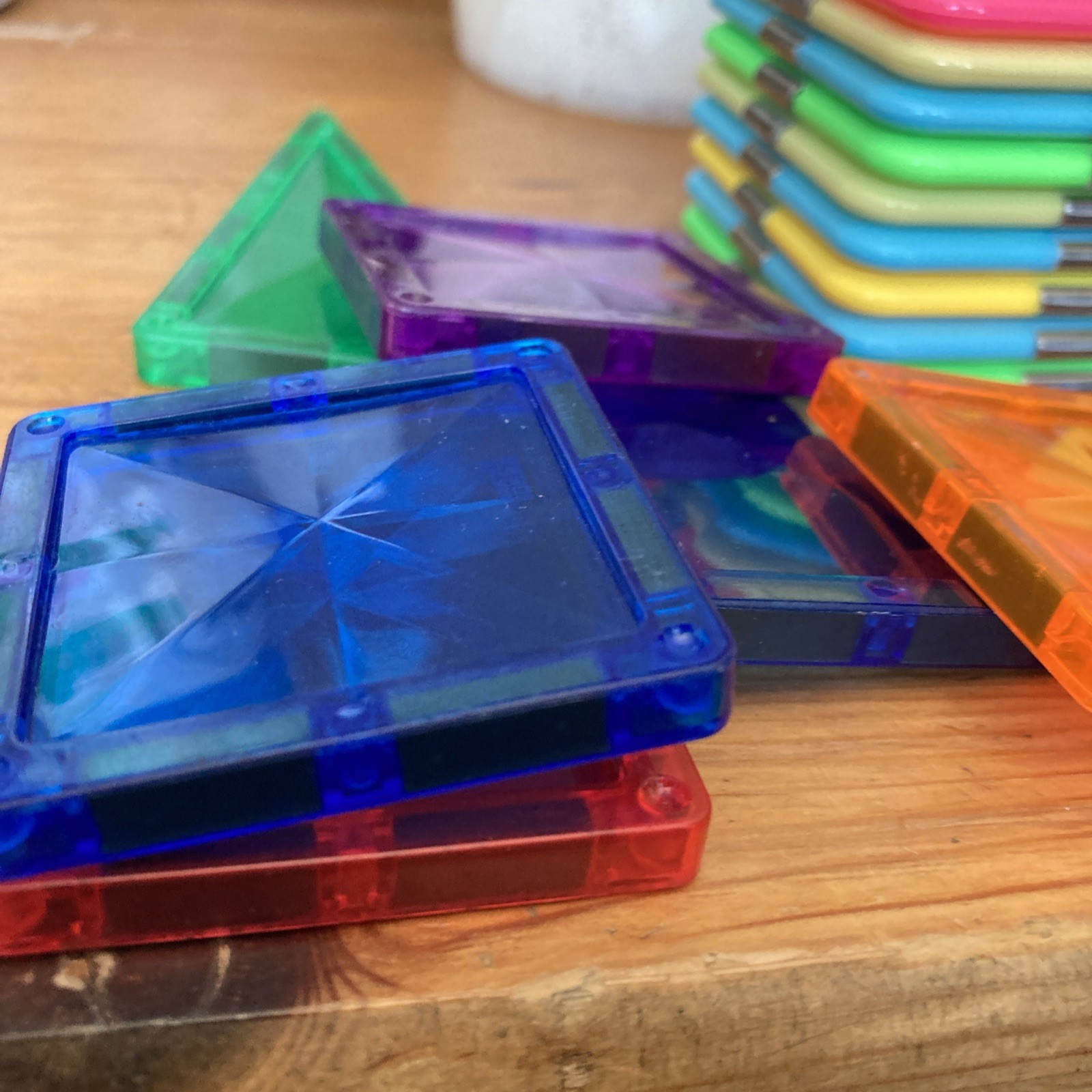 Lot of 32 Magnetic Tiles Different Colors/types Early Learning