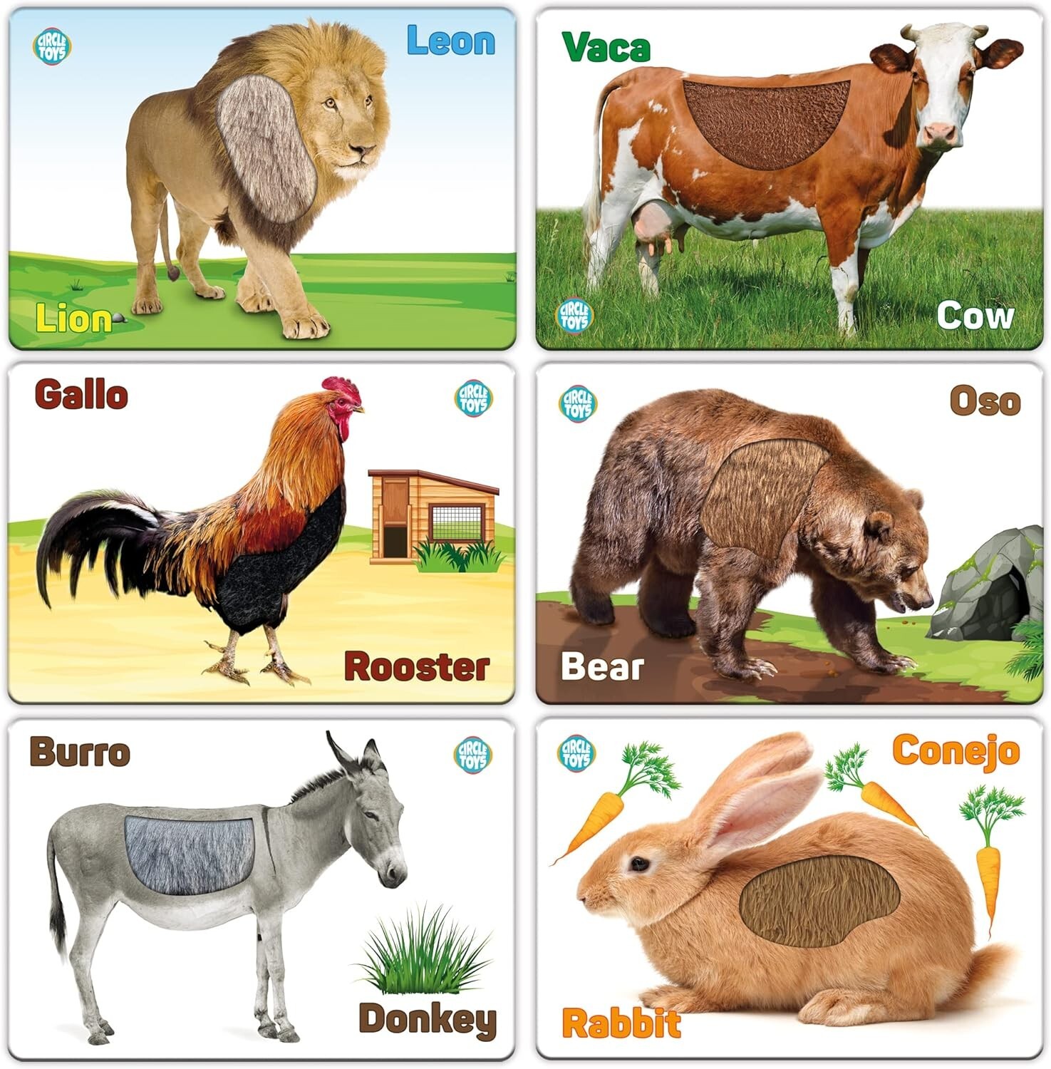 Touch and Feel English Spanish Bilingual Picture Toddler Kids Sensory Flash Card