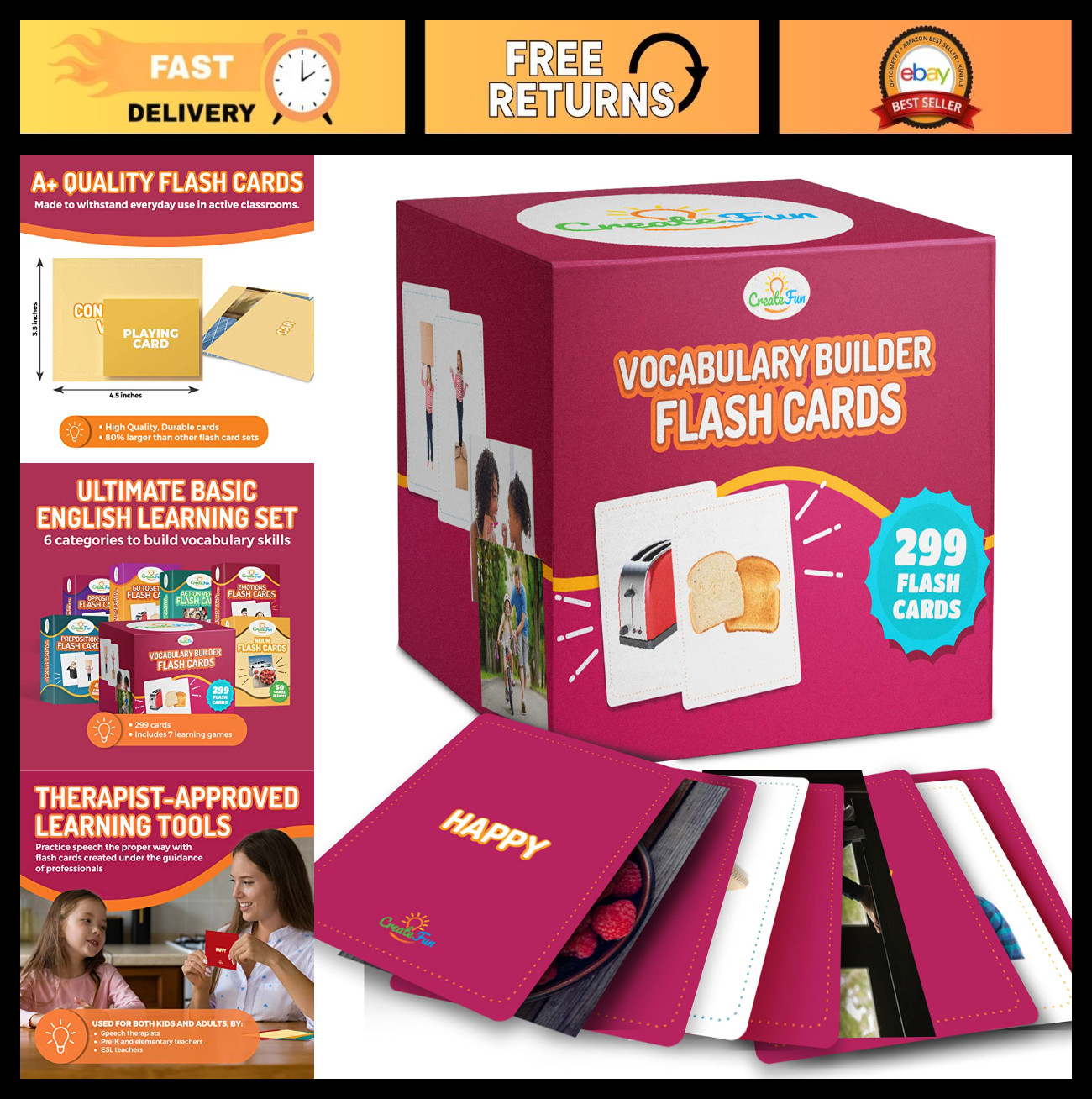 299 Vocabulary Builder Flash Cards – Educational Photo Cards for ESL, Speech The