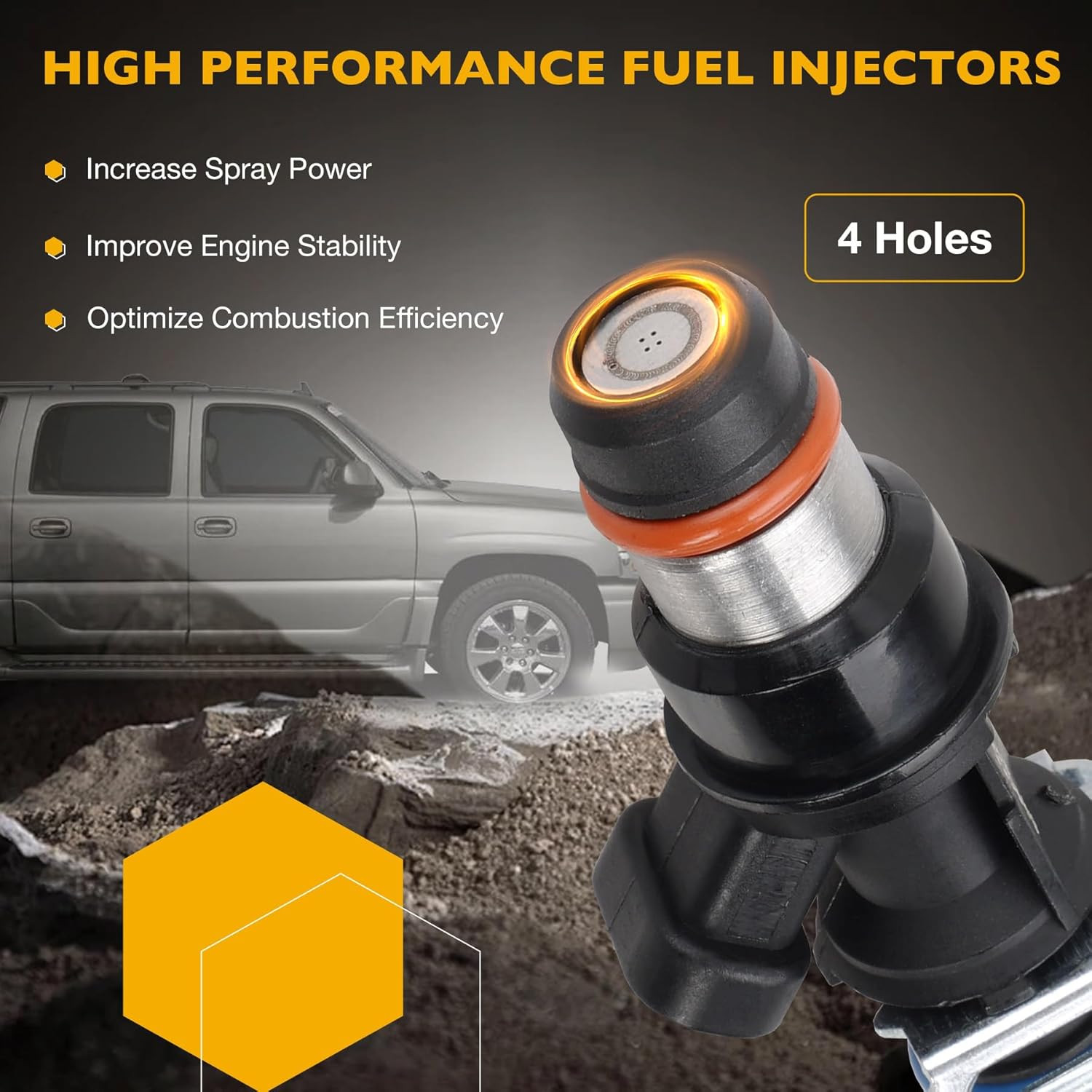 4.8 5.3 6.0 Fuel Injector 4 Holes 8Pcs, Compatible with 1999-2006 Chevrolet Silv