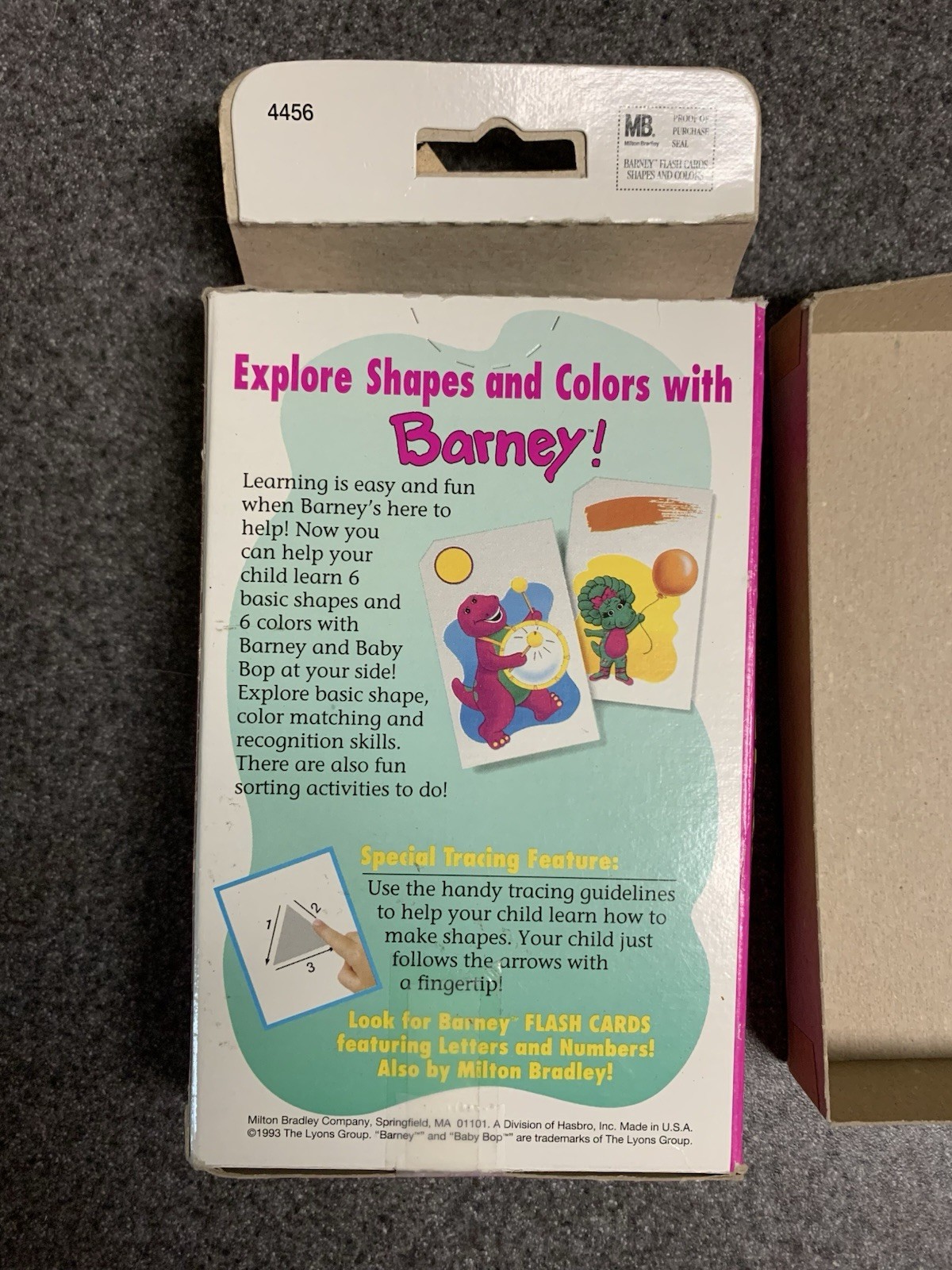 Vintage Barney Baby Bop 1993 Shapes Colors 48 4×6 Flash Cards Milton Bradley