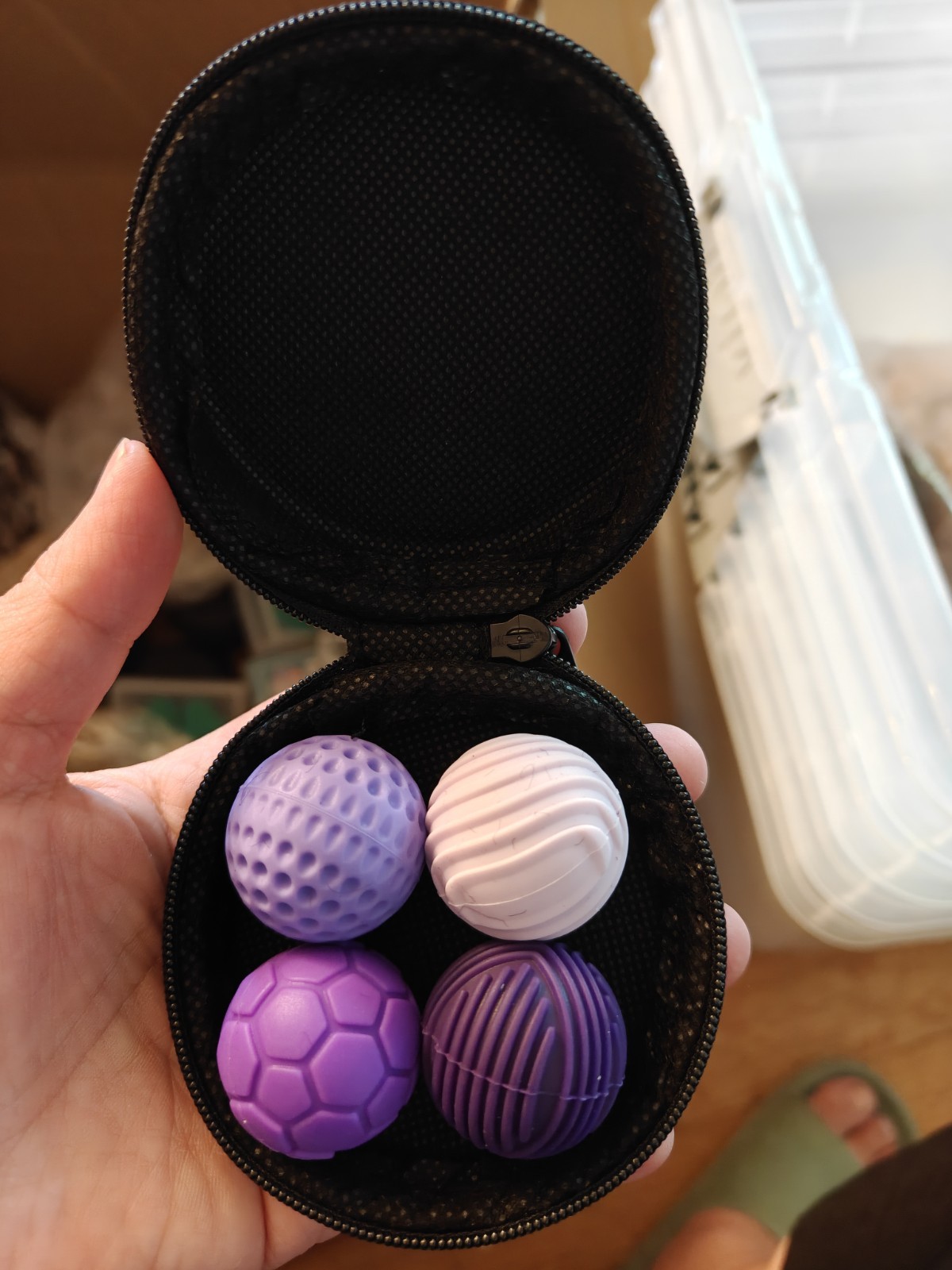 Set of 4 Textured Tactile Sensory Balls with Case fidgeting destress/ADHD