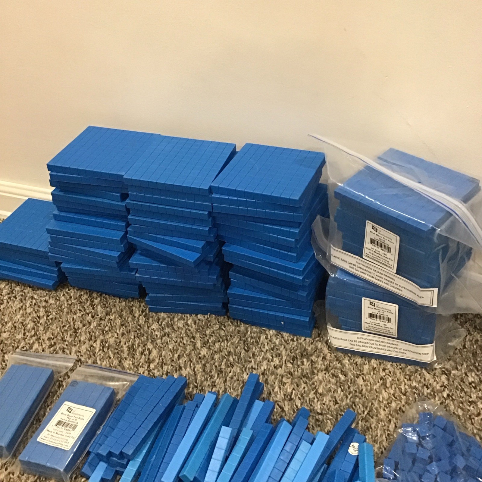 Blue Base Ten Blocks (Cube, Flats, Rods, Units) Huge Lot, SI Manufacturing, Home
