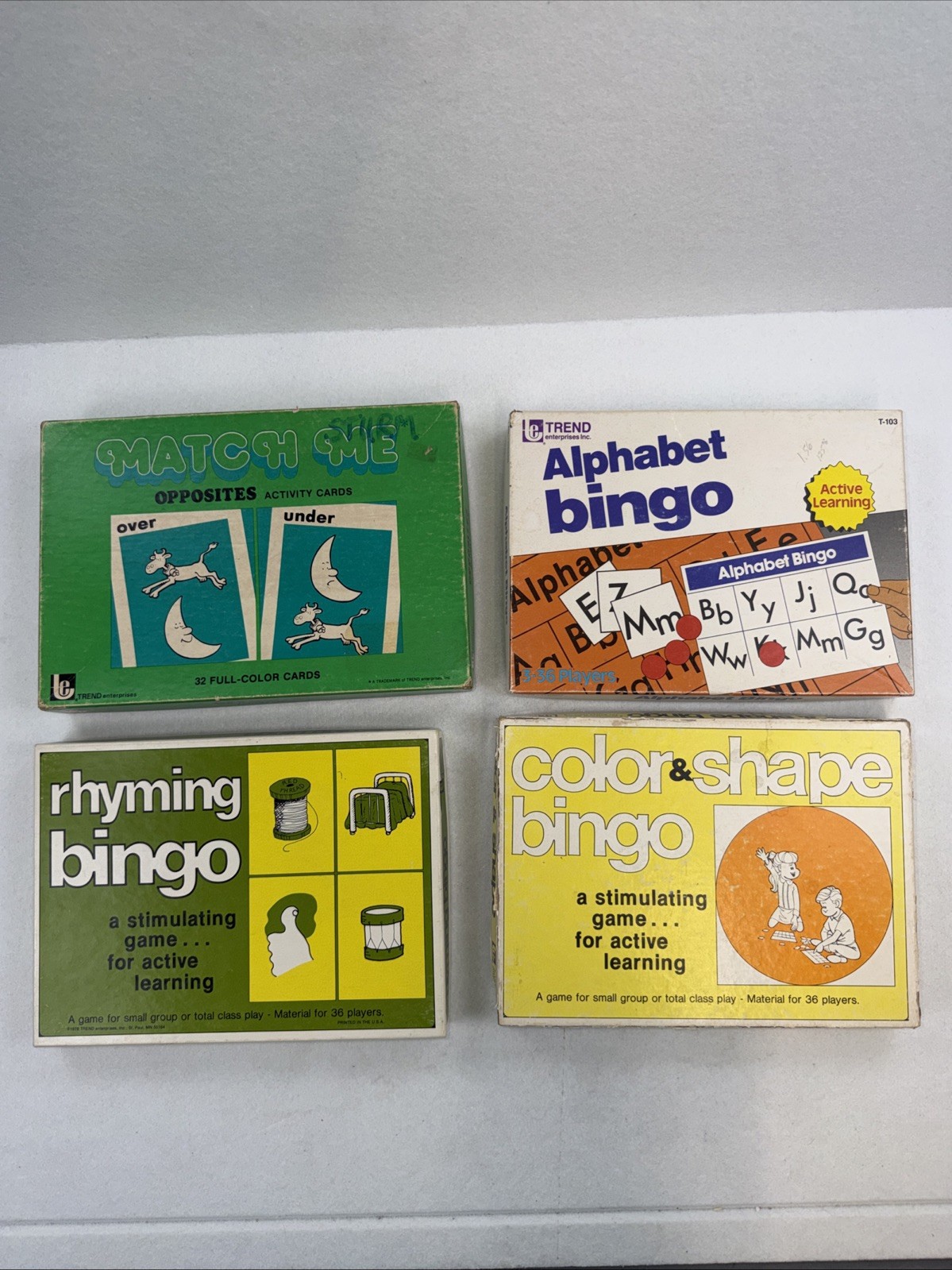 Vintage Lot Of 4 Trend Enterprises Rhyming, Matching, Alphabet, Bingo Games