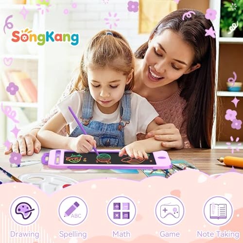 Songkang LCD Writing Tablet for Kids 8.5 Inch, Color Drawing Pad with Back Pink