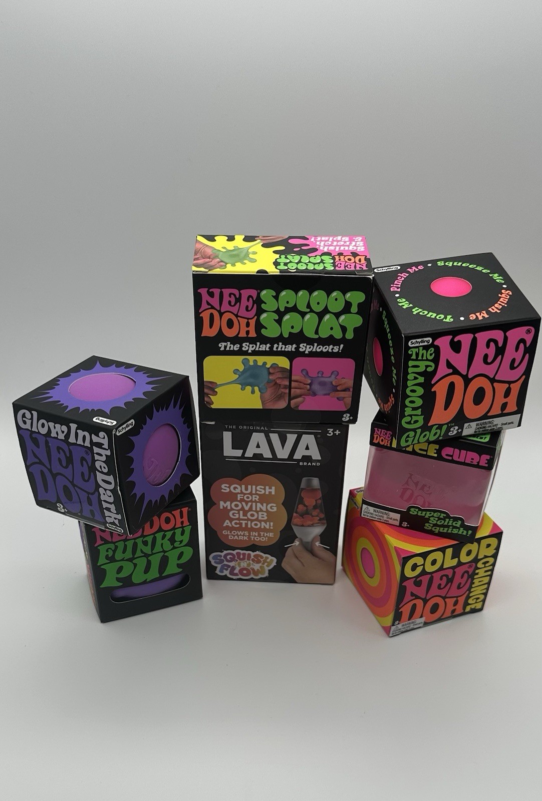 Schylling NeeDoh Glob Nice Cube Color Splat Pup Glow Lava lot of 7