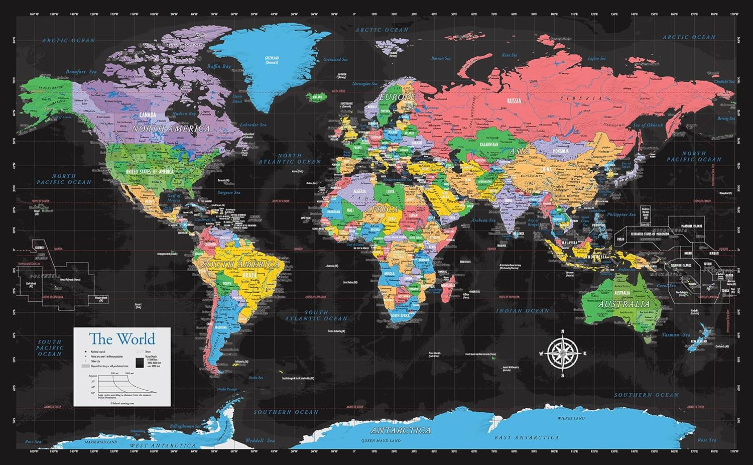 Laminated World Map & US Map Poster Set – 18″ X 29″ – Wall Chart Maps of the Wor
