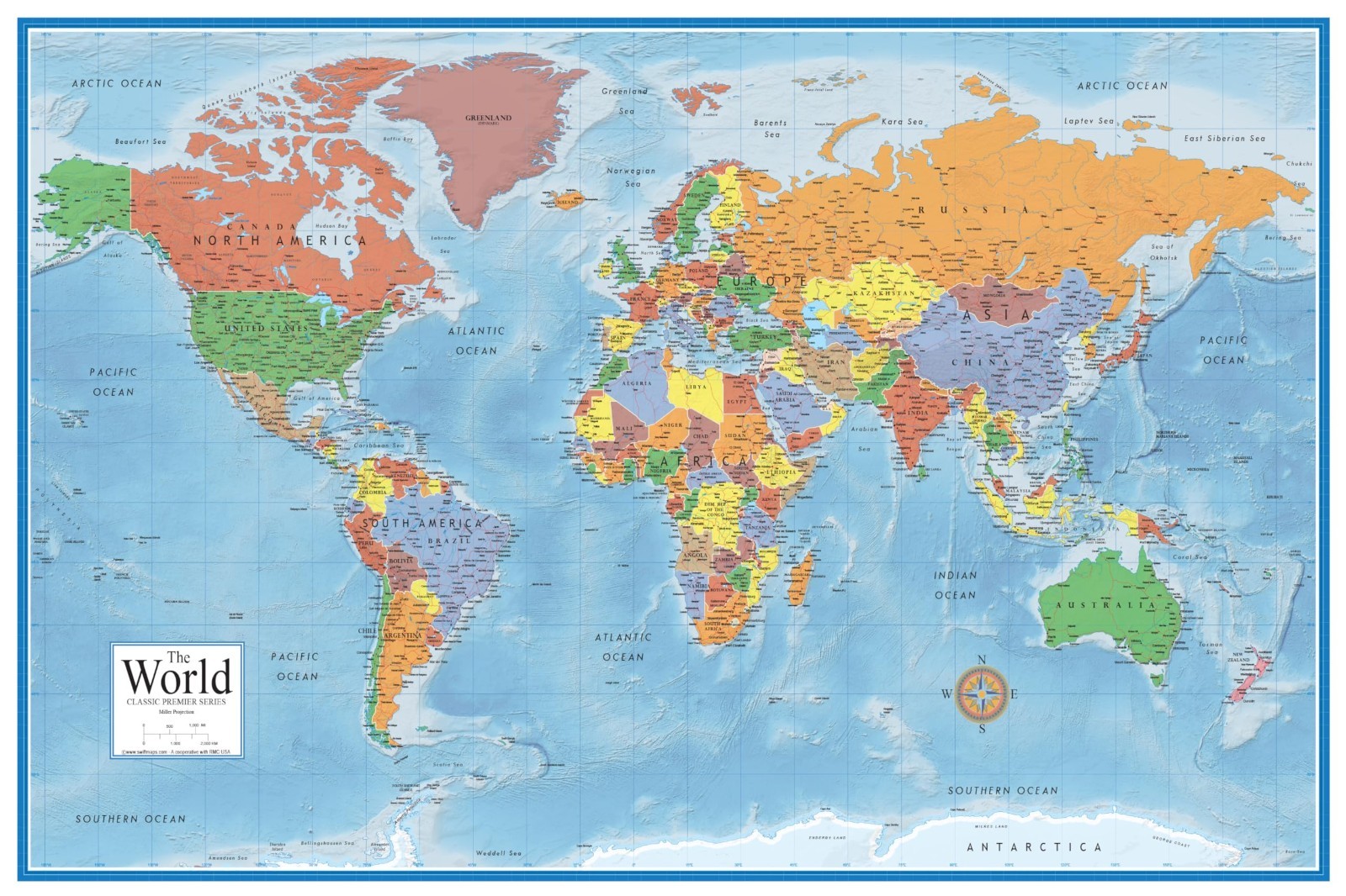 24×36 Classic 3D World & USA Wall Map Set – Laminated Educational Decor
