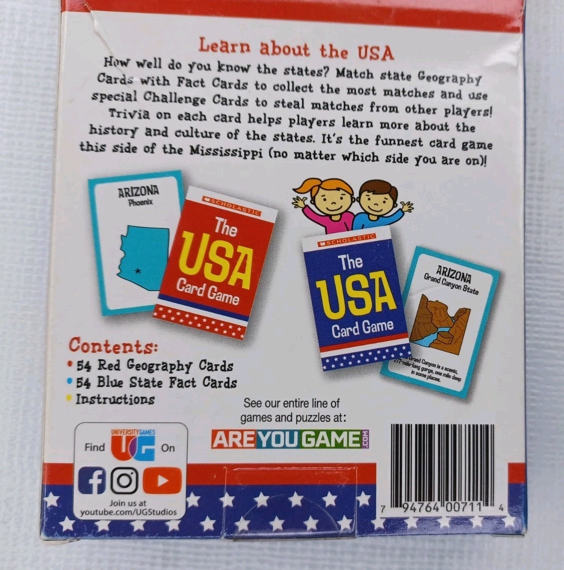 University Games Scholastic The USA Card Game Travel Trivia 2-4 Players Ages 6 +