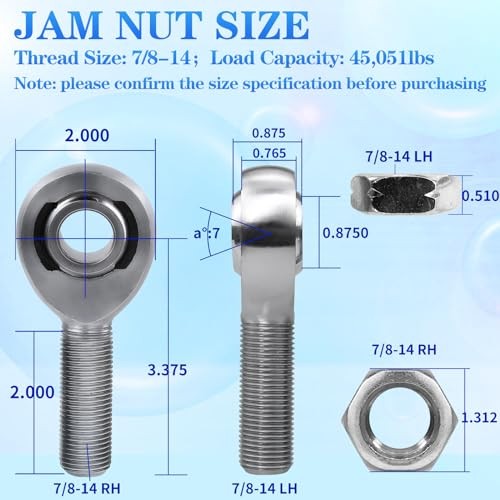 7/8-14 Heim Joint Rod End Kit with Spacers Bungs 2Set