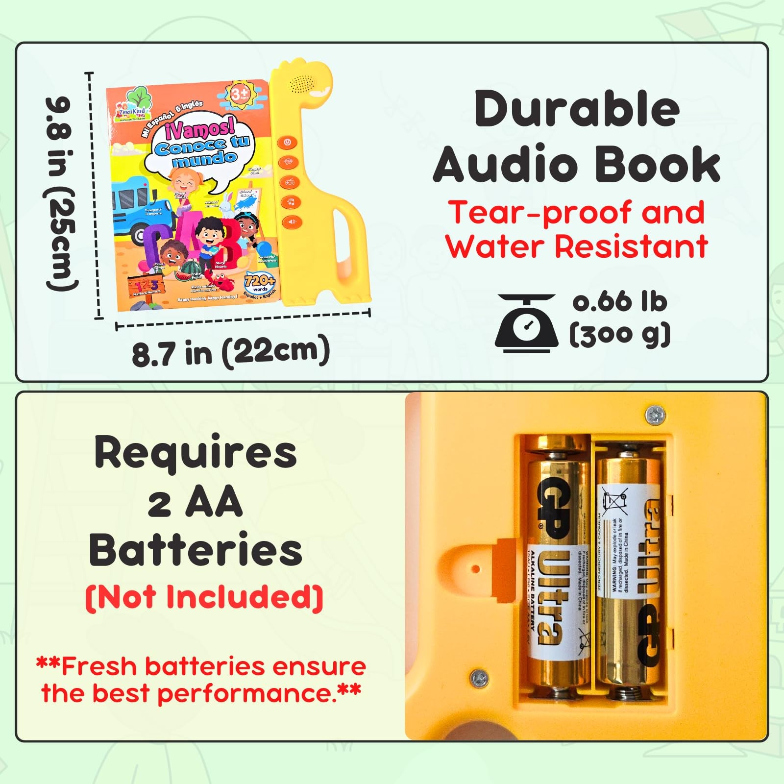 ZEENKIND Spanish English Sound Book for Kids 2 3 4 Small, Version 1: 23 Pages