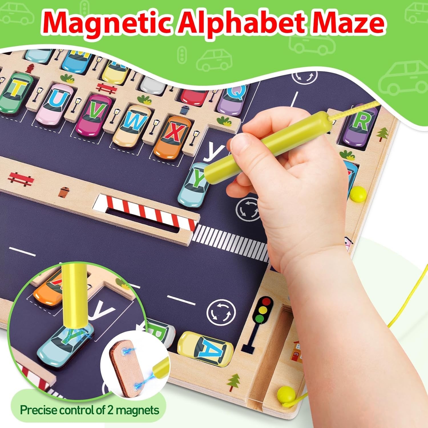 Wooden Magnetic Alphabet Maze Letter Puzzle, Montessori Fine Motor Skills Toy…