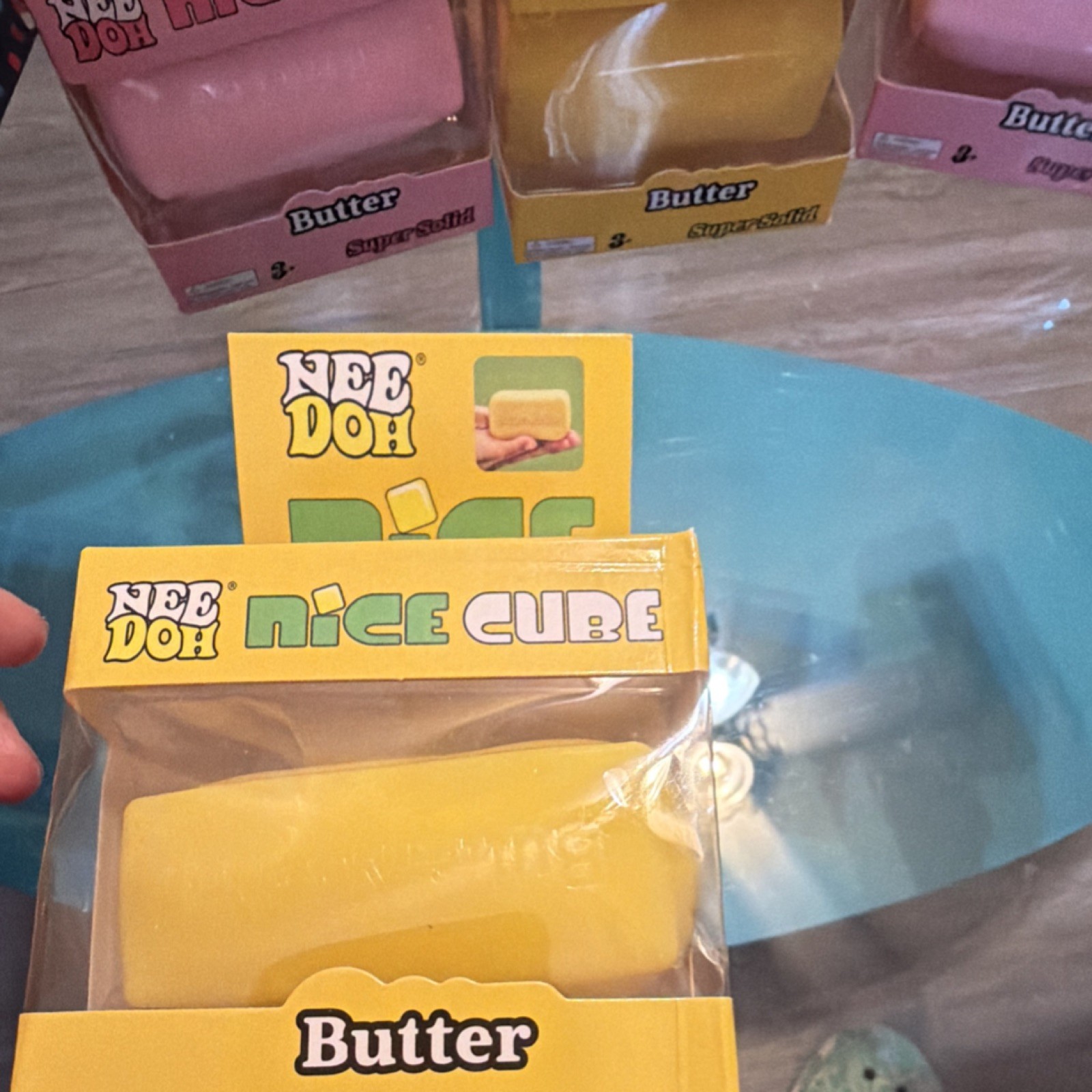 NeeDoh Nice Cube Butter Super Solid Squish Squeeze Toy Yellow/Pink 3+