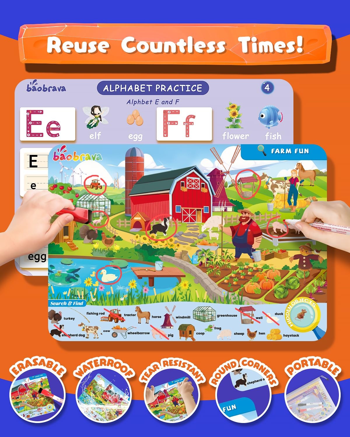 Baobrava Search and Find Book Handwriting Red, Blue, Green, Yellow