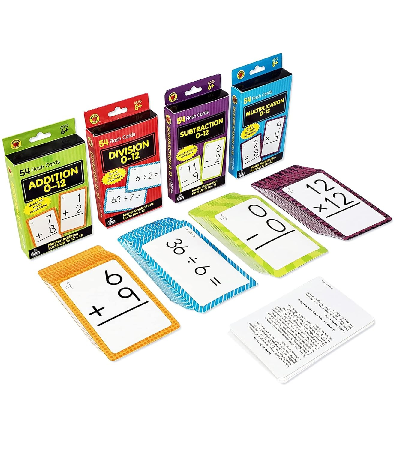 Carson Dellosa 4-Pack Math Flash Cards for Kids Ages 4-8, 211 Addition and Subtr
