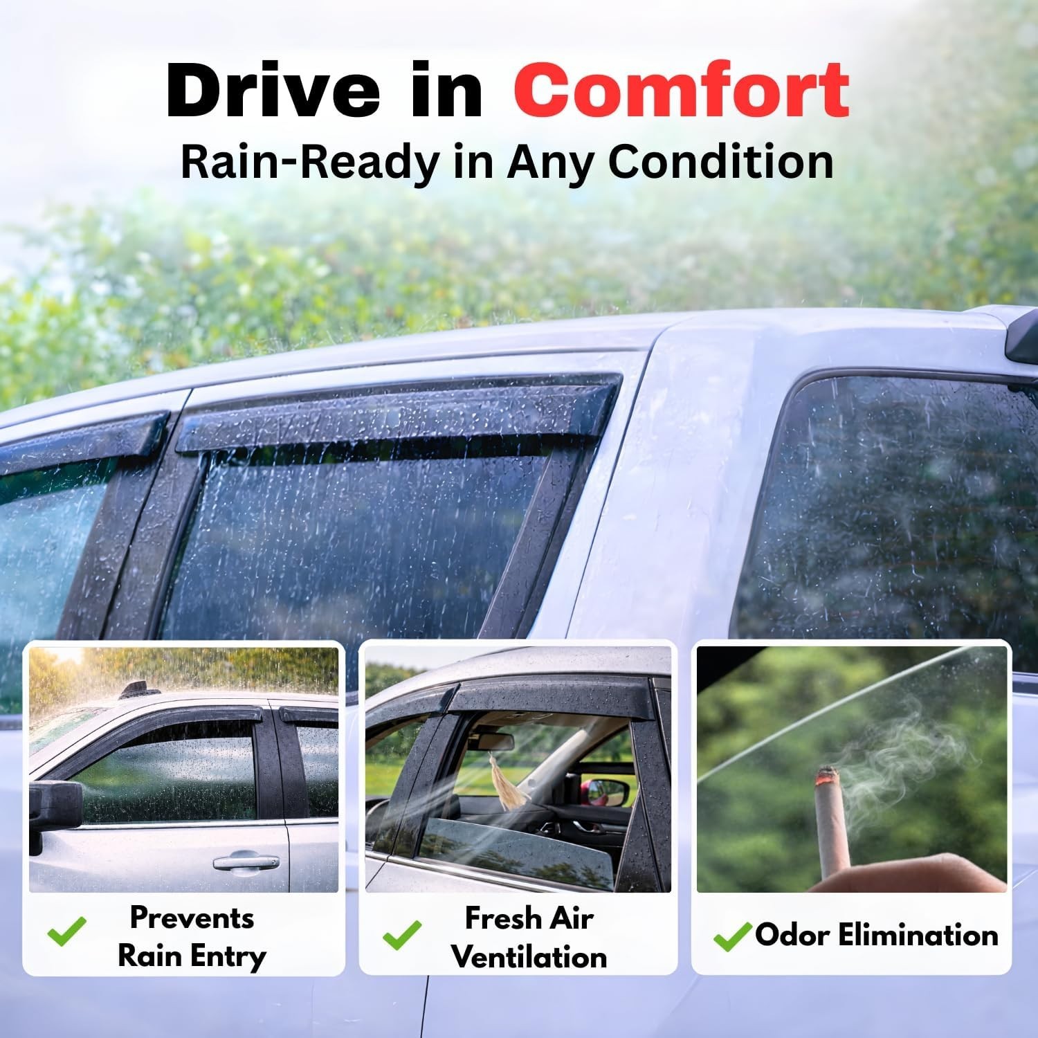 Rain Guards Fit for 2017-2024 Mitsubishi Mirage G4 Sedan, Out-Channel Window Vis