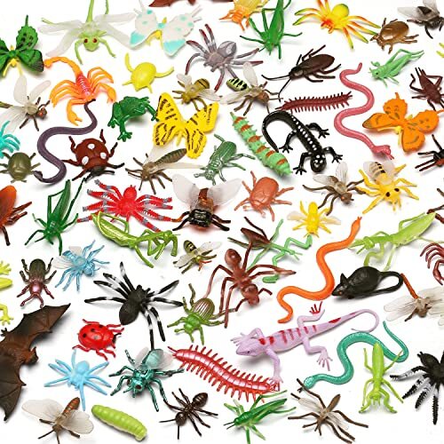 76 Pack Mini Plastic Bug Set, Realistic Insects Toy for Child, Fake Bugs