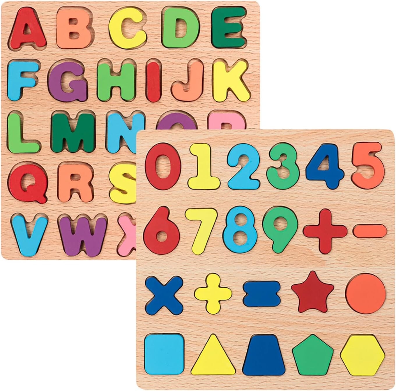 Wooden Alphabet & Numbers Shapes Puzzle Set Educational Board for Toddlers Kids