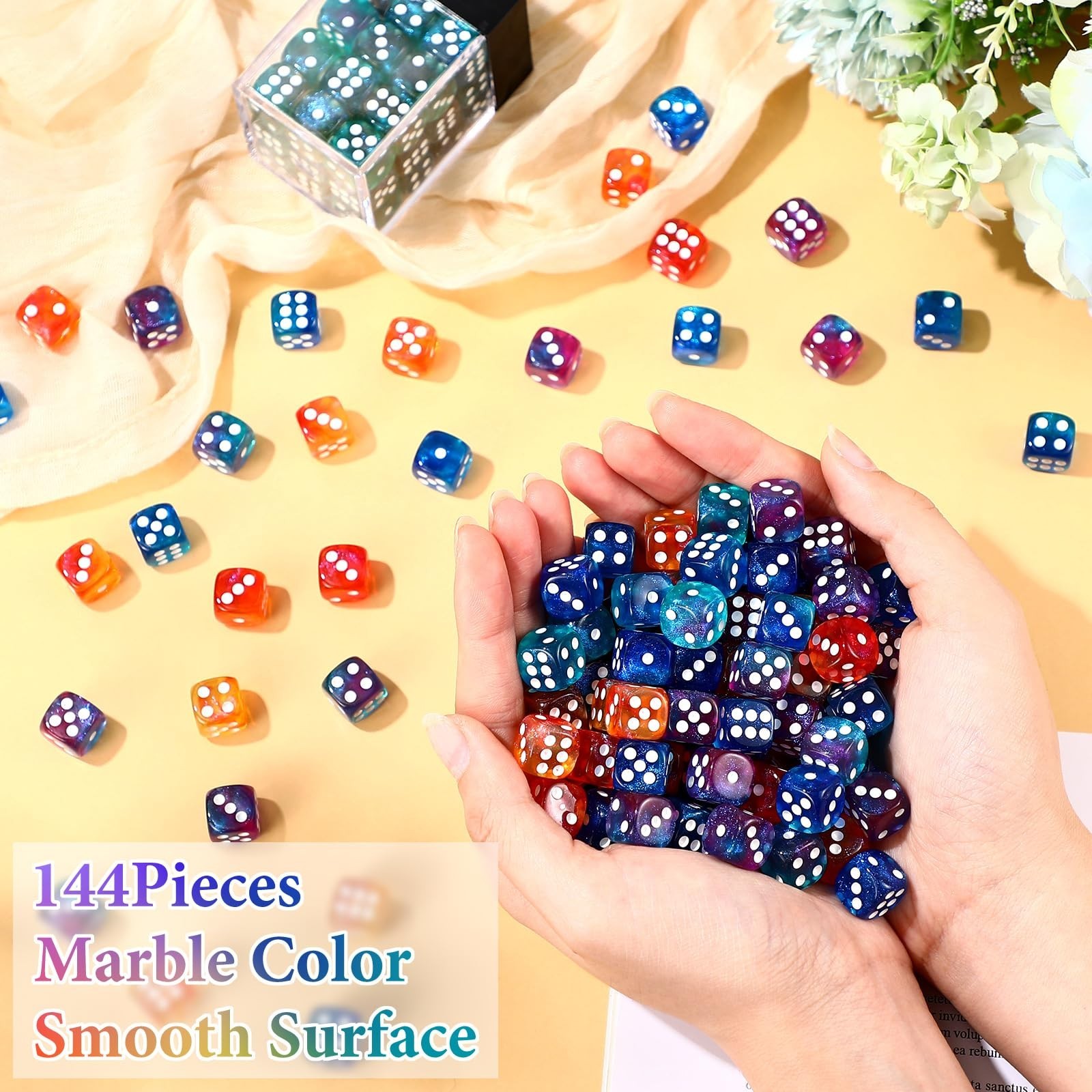 144 Pcs 12mm 6 Sided Mini Dice Set for School Classroom Table Games D6 Game S…