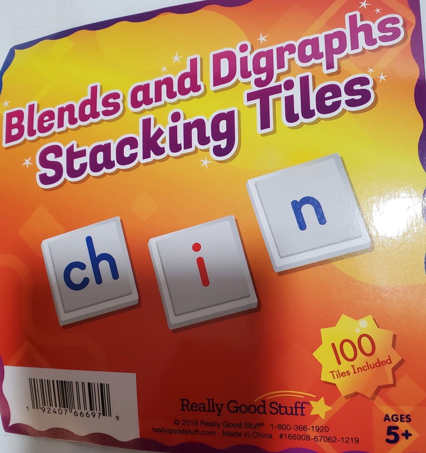 Really Good Stuff Blends and Diagraphs White Stacking Letter Tiles – 100 Tiles